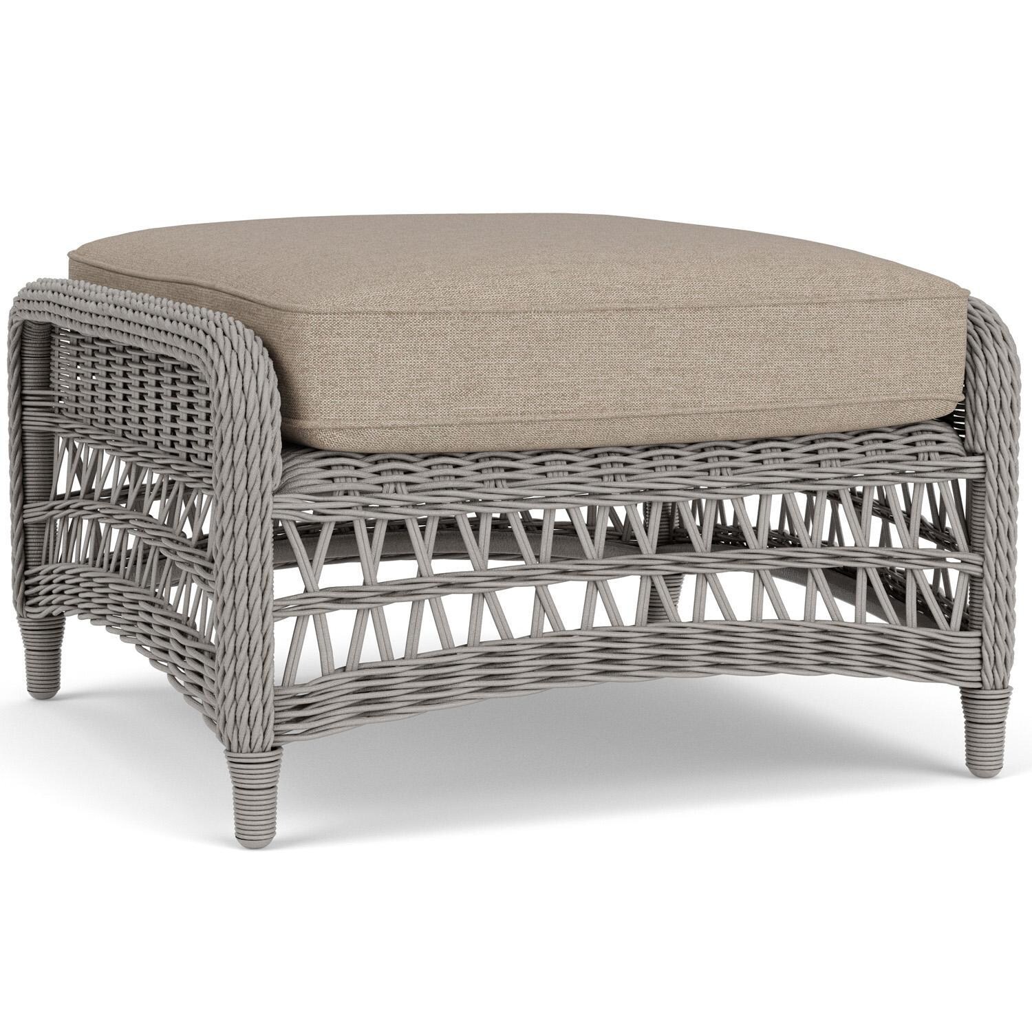 Lloyd Flanders Mackinac Ottoman in Putty Finish with Demo Oatmeal Fabric - Rear Left thumbnail
