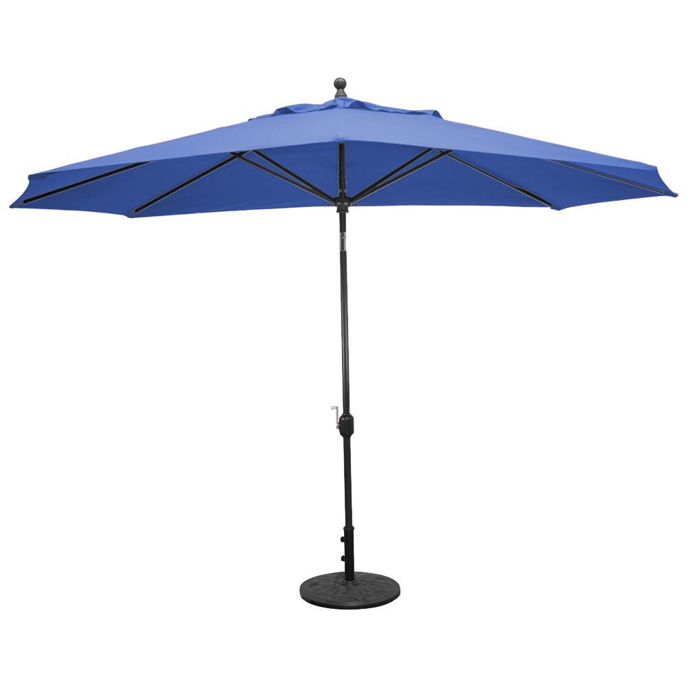 Galtech 11 X 8 Ft. Oval Aluminum Patio Market Umbrella W/ Crank Lift And Deluxe Auto Tilt - Black Frame W/ Sunbrella Canvas Pacific Blue Canopy