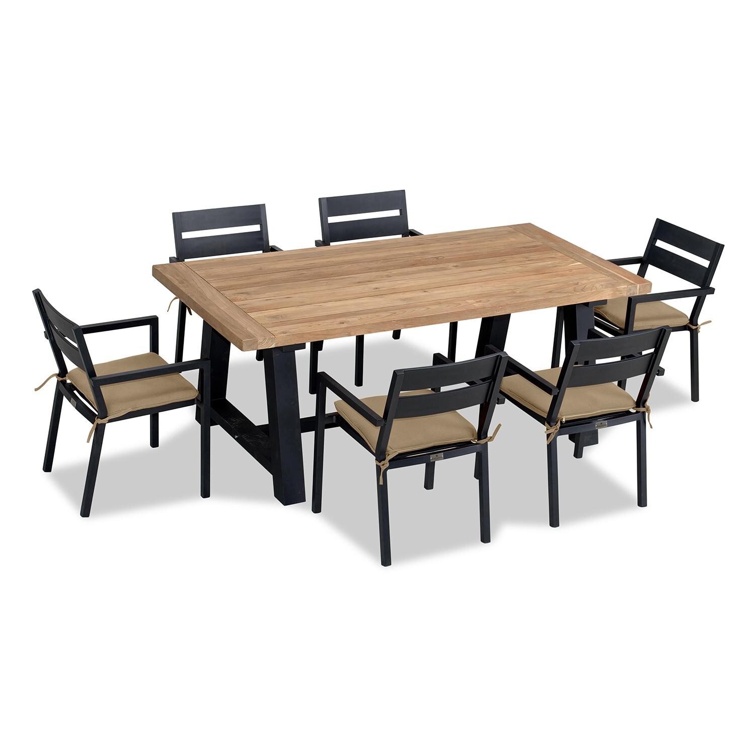 Calm Bay Mill 7 Pc Reclaimed Teak Dining Set in Black/Heather Beige by Lakeview - White Background thumbnail