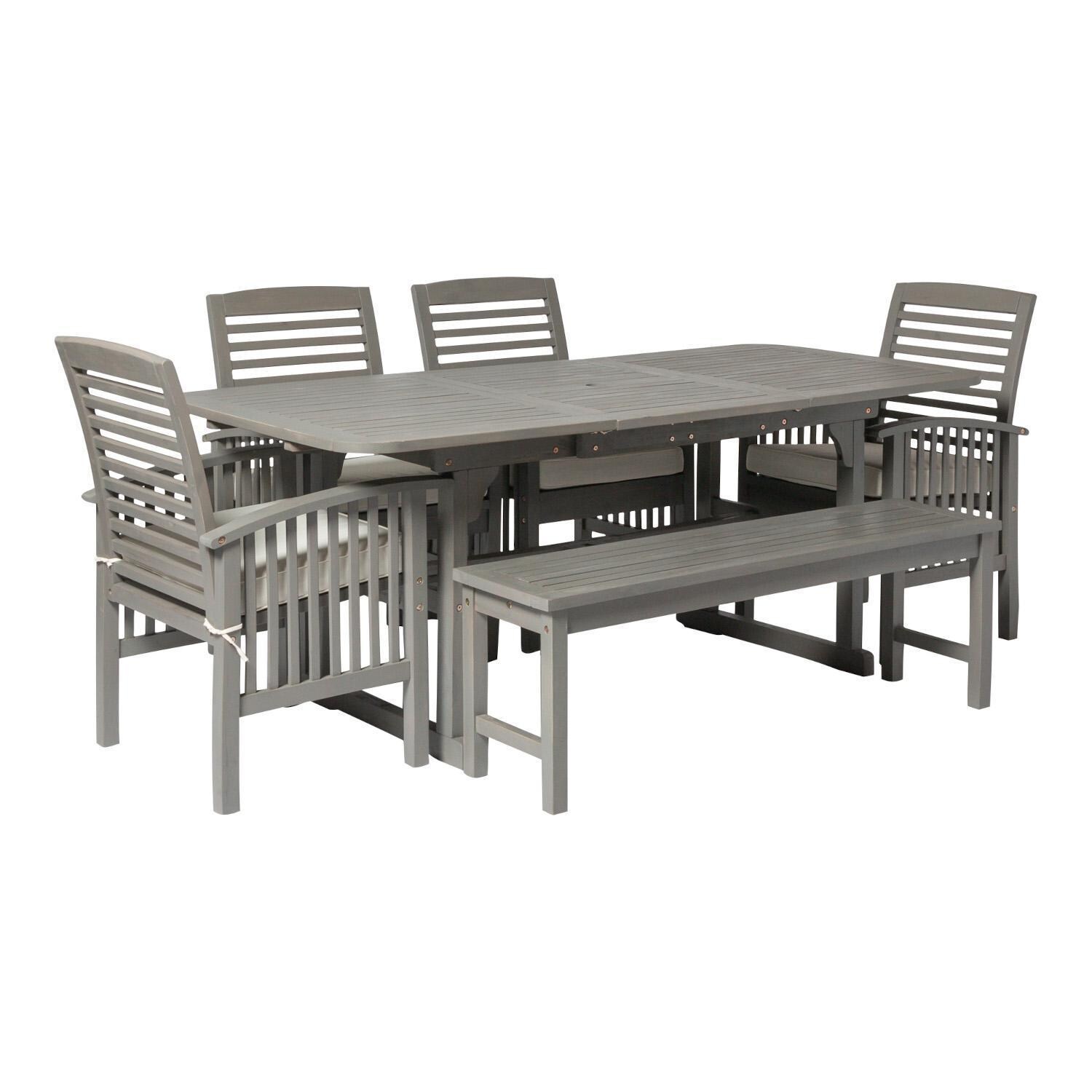 Ultimate Patio Cozy View 6 Piece Acacia Patio Dining Set W/ 55-79 X 35 Inch Extension Rectangular Table - Gray Wash - Lifestyle thumbnail
