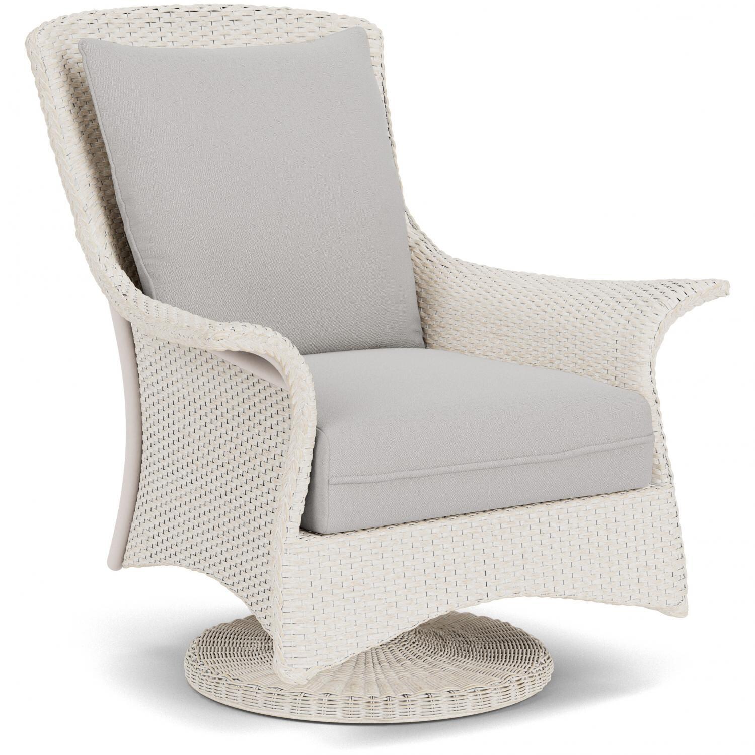 Lloyd Flanders Mandalay Swivel Rocker Lounge Chair in Antique White Finish with Tundra Dove Fabric - Angled thumbnail