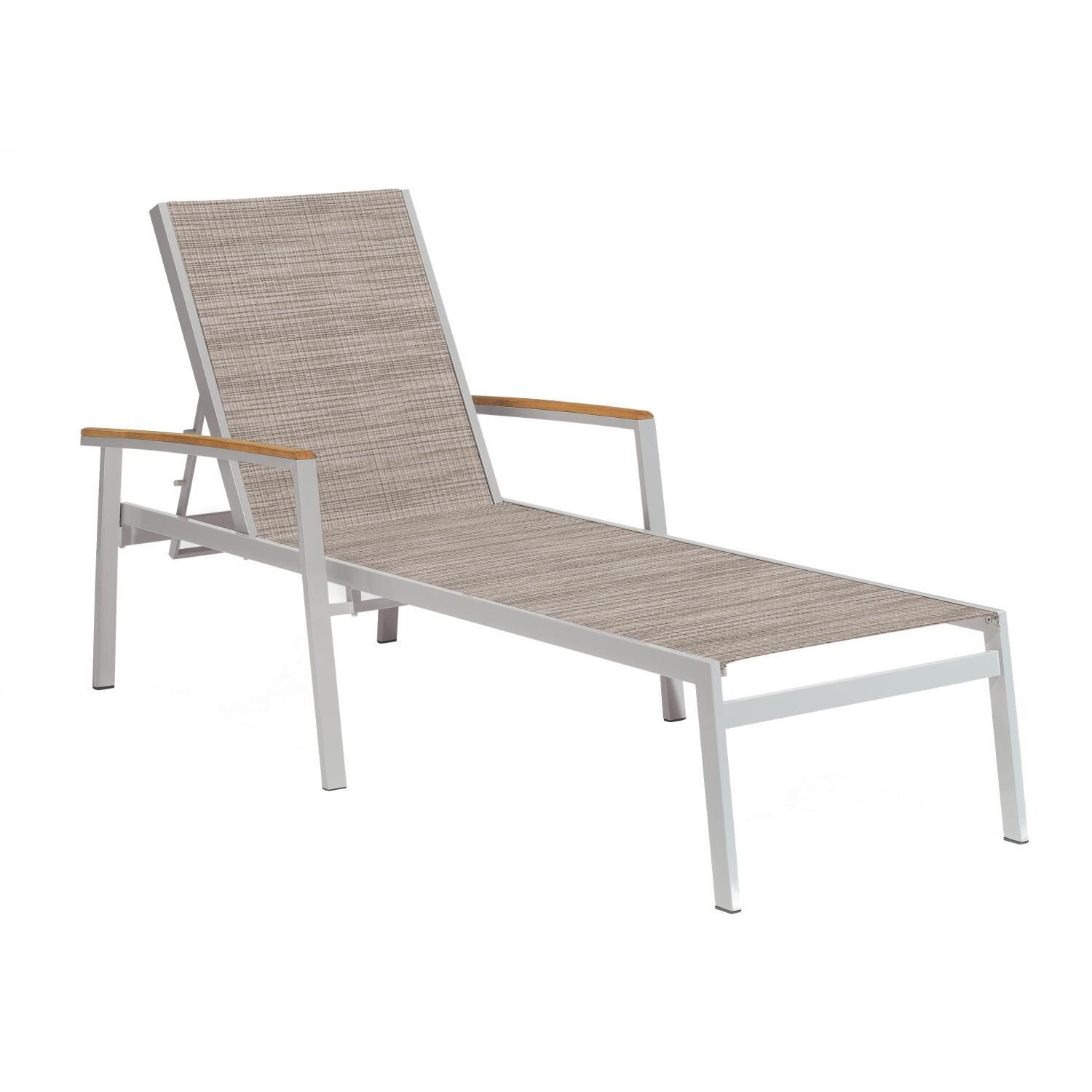 Travira Aluminum Patio Chaise Lounge W/ Tekwood Natural Arm Caps By Oxford Garden - Bellows Sling thumbnail