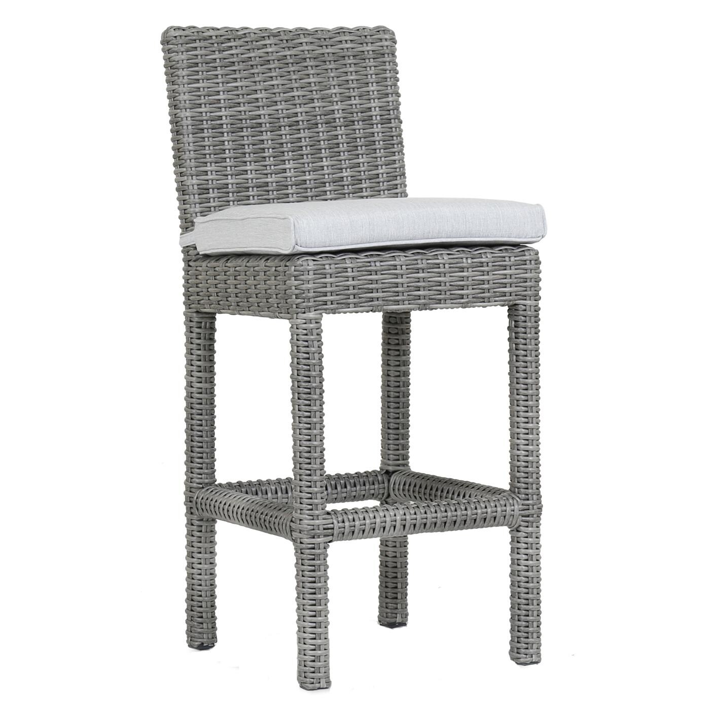 Emerald II Wicker Patio Bar Stool w/ Sunbrella Canvas Granite Cushion By Sunset West thumbnail