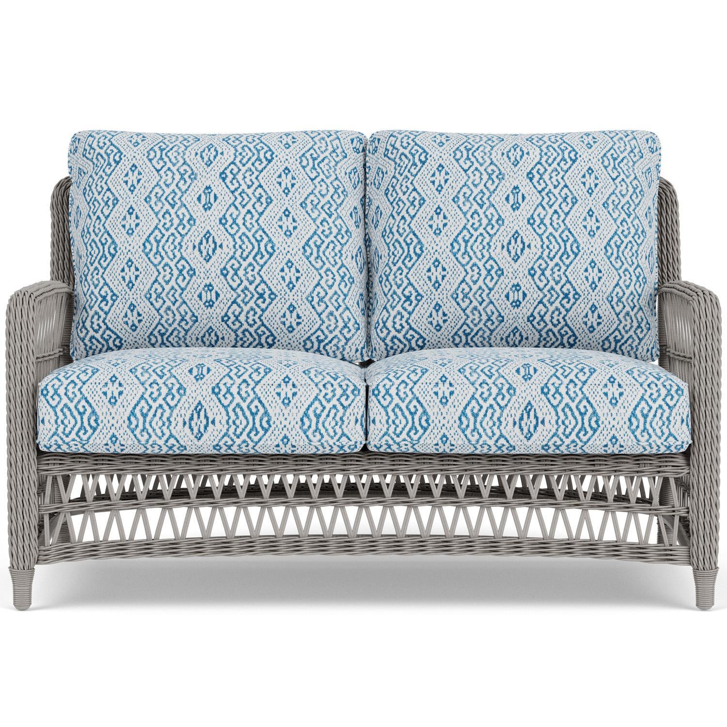 Mackinac Wicker Loveseat in Putty/Aman Capri by Lloyd Flanders