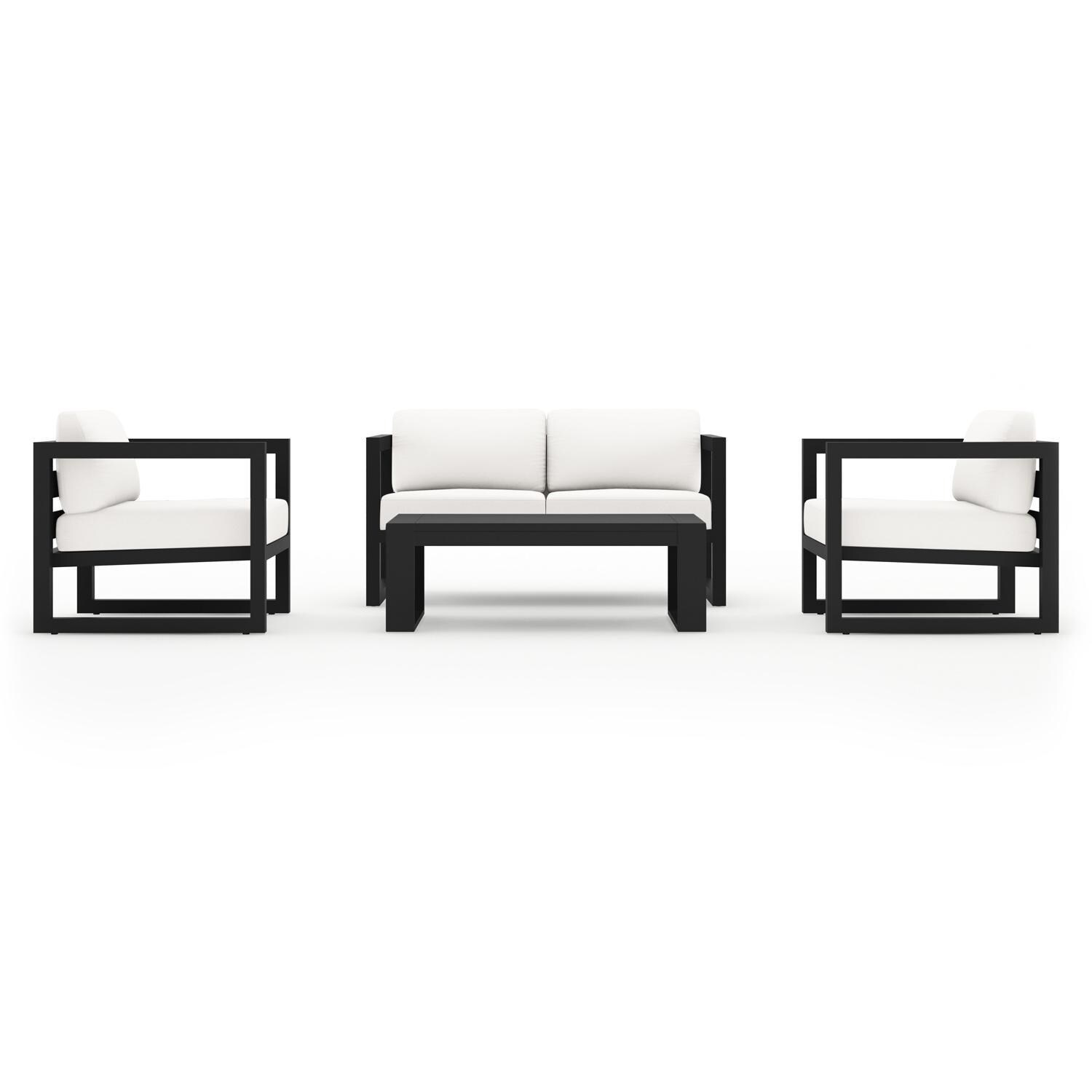 Lakeview MSTYMAS-BK-4SS-CN Misty Cove 4 Pc Aluminum Seating Set in Black w/Loveseat & Canvas Natural Cushions by Lakeview Outdoor Designs - Set - White Background thumbnail