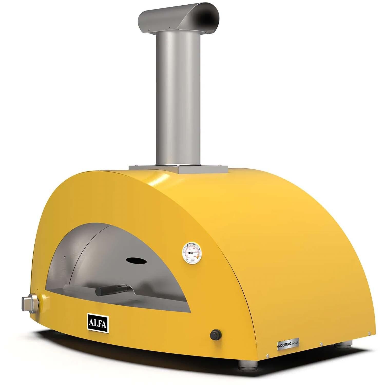 Alfa FXMD-3P-LGIA Moderno 3 Pizze Wood - Fired Pizza Oven - Fire Yellow - Right Angled View - White Background thumbnail