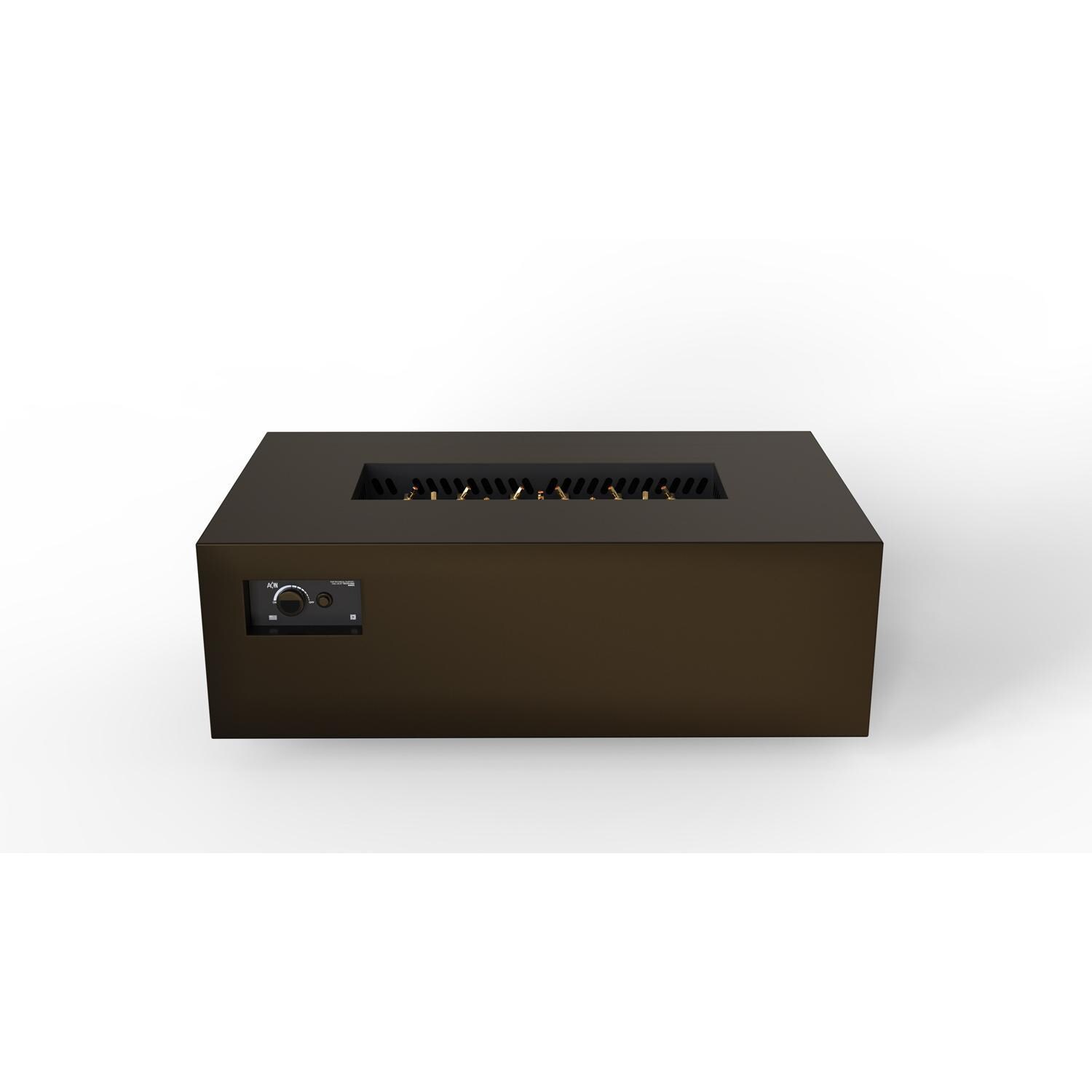 AON 48 x 30 Inch Rectangular Powder Coated Steel Natural Gas Fire Pit Table in Bronze By Warming Trends - Front Angled View - White Background thumbnail