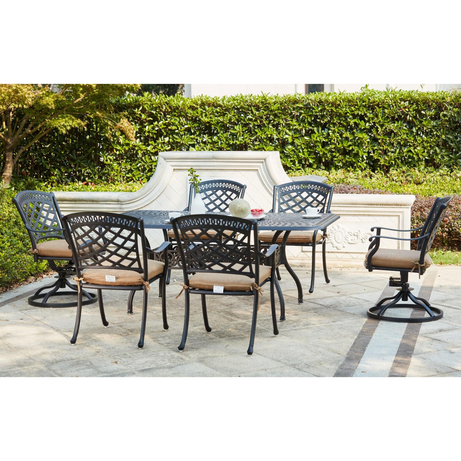 Darlee Sedona 7 Piece Cast Aluminum Patio Dining Set W/ Scrollwork Table- Antique Bronze thumbnail