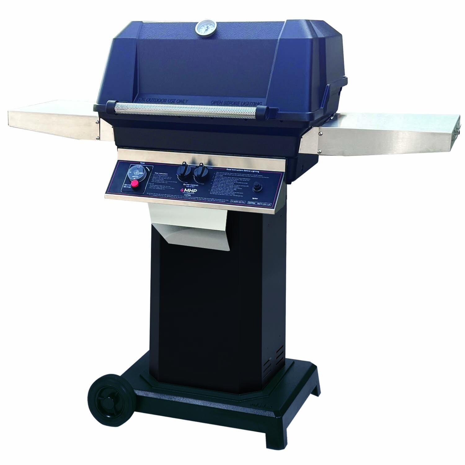 MHP Propane Timer Grill on Stainless Steel Column & Portable Base - White Background thumbnail