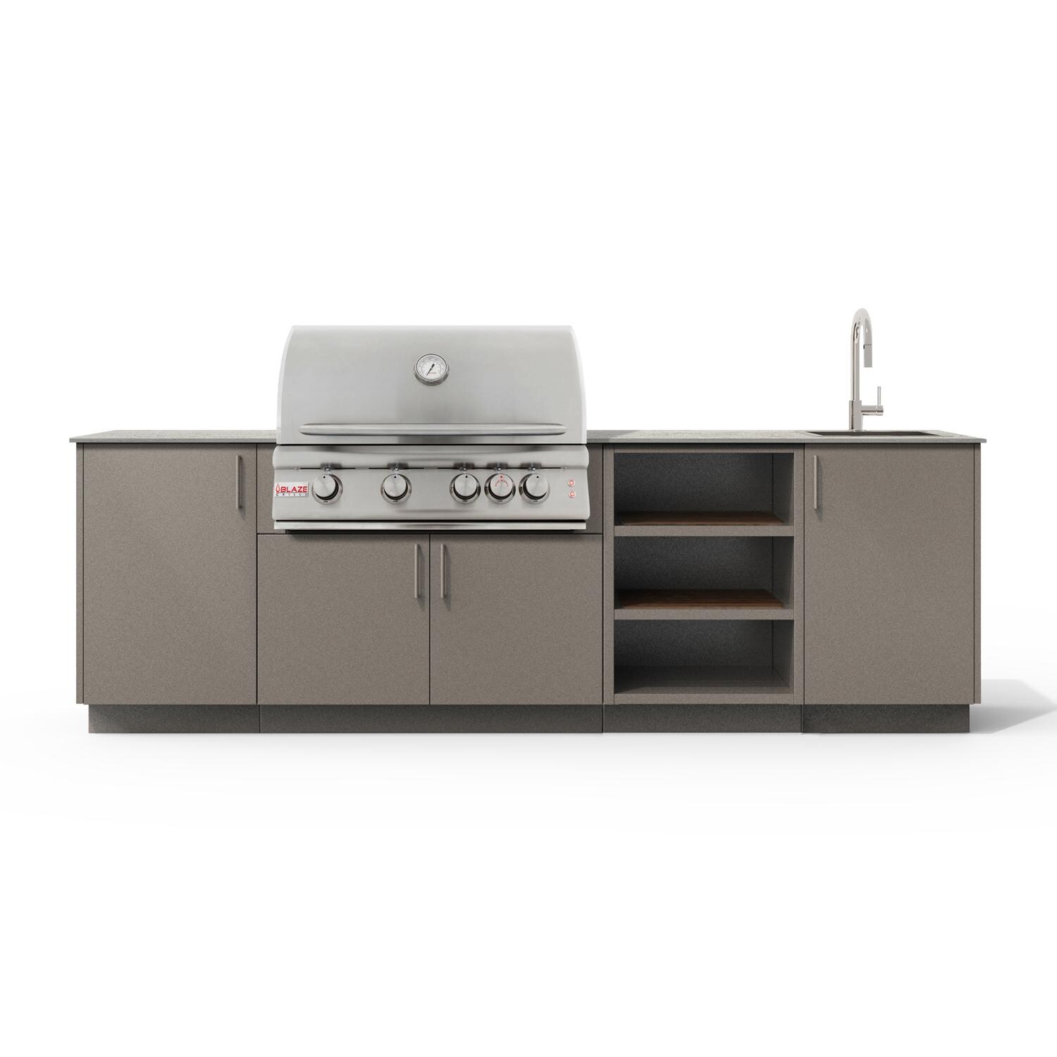 Urban Bonfire B-Mist-36-Blaze-Keon-Clay Mist 32 Outdoor Kitchen w/ Blaze Premium LTE Natural Gas Grill, Sink, Keon Countertop & Clay Finish - White Background thumbnail