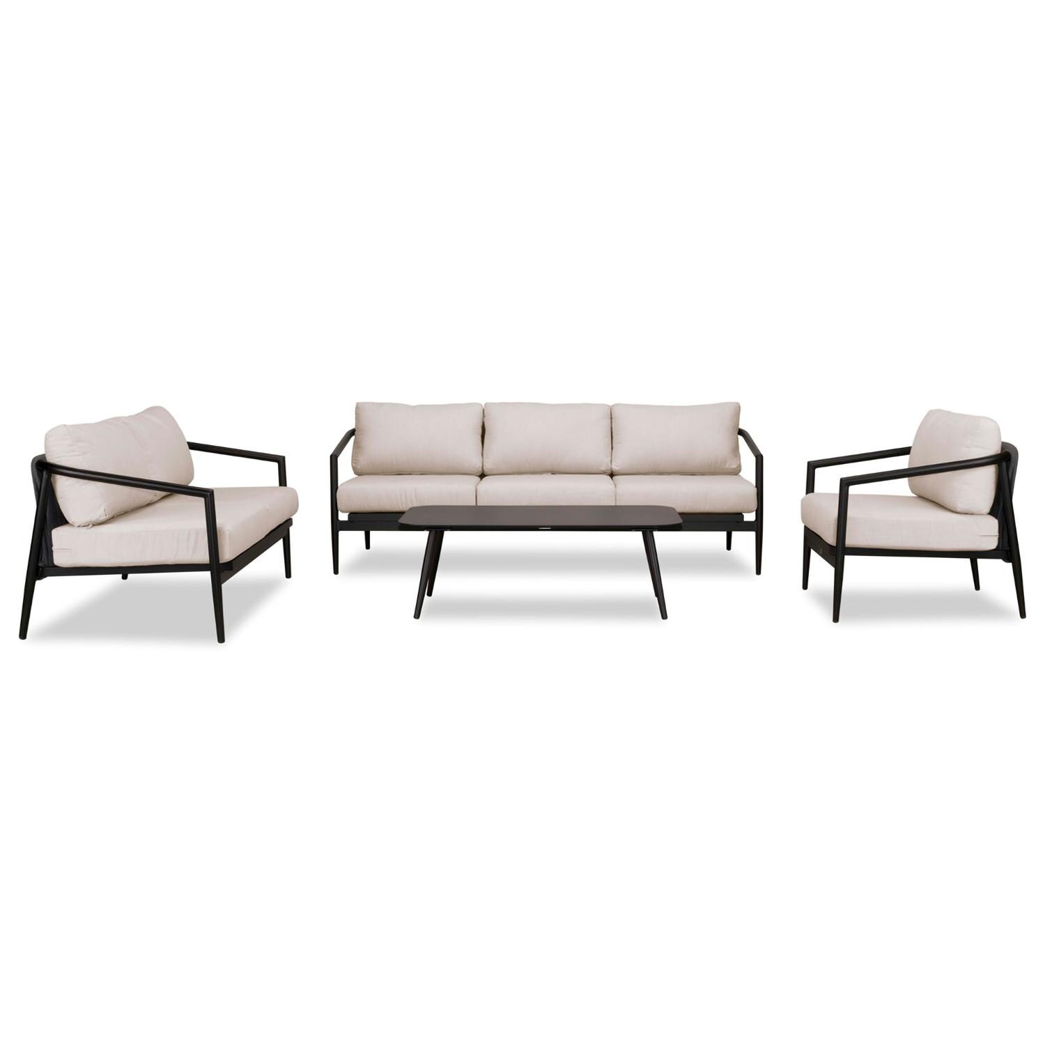 Lakeview Midnight Cove 4 Pc Aluminum Sofa Loveseat Seating Set in Black/Carbon/Cast Silver - Front - White Background thumbnail