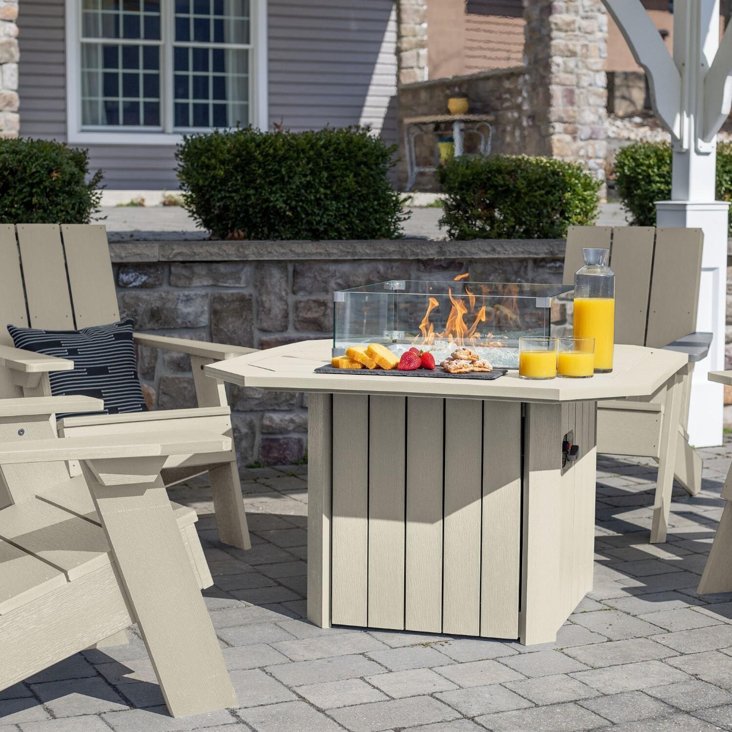 Harborview 5 Pc Adirondack Set W/ Fire Pit Table in Whitewash by Lakeview Outdoor Designs - Fire Pit Table Close Up - Detail thumbnail