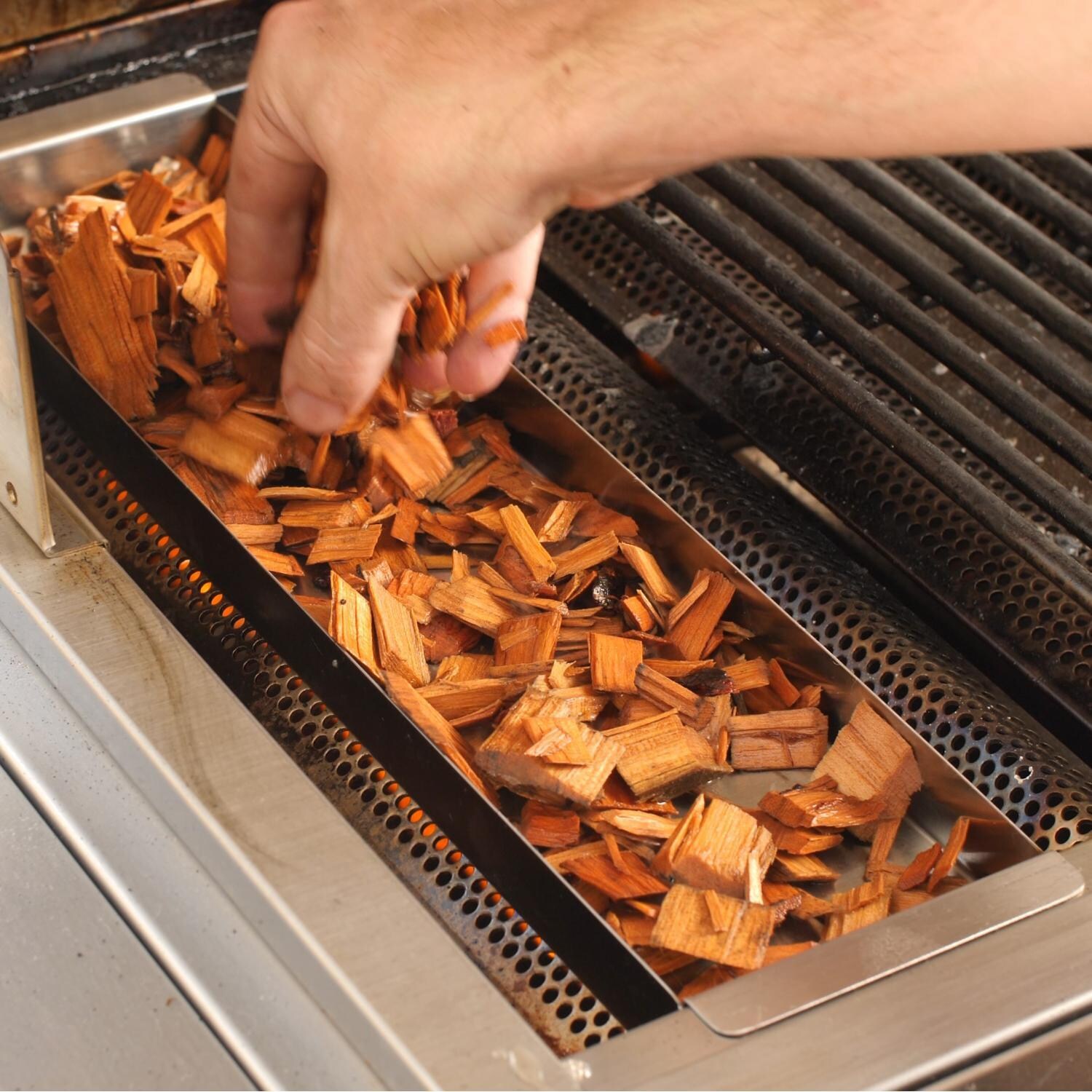 Blaze Stainless Steel Smoker Box On Grill With Wood Chips thumbnail
