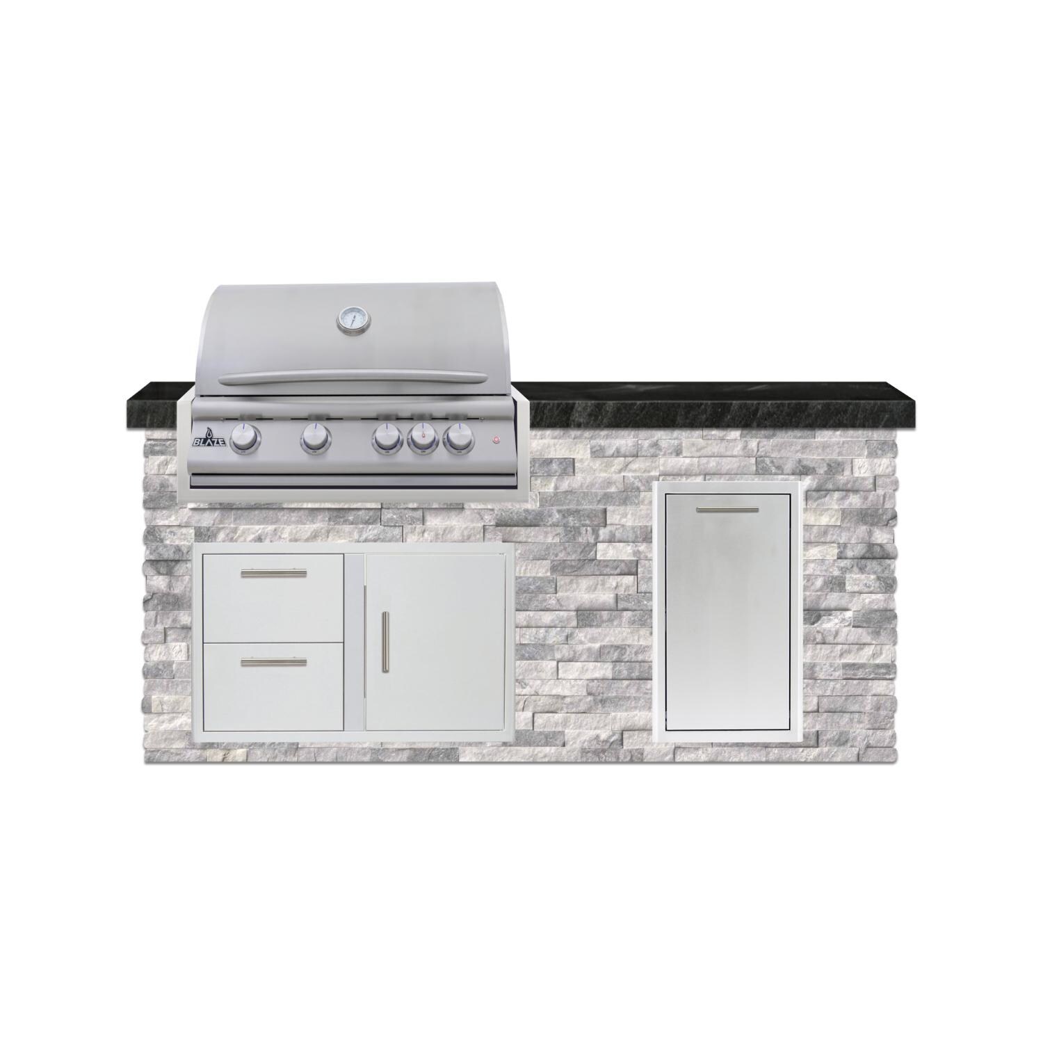 BBQGuys Signature 6 Ft Grill Island w/ 32 Inch Natural Gas Blaze Premium LTE+ Grill & Door & Drawer | Alaska Gray w/ Black Granite - Front - White Background thumbnail