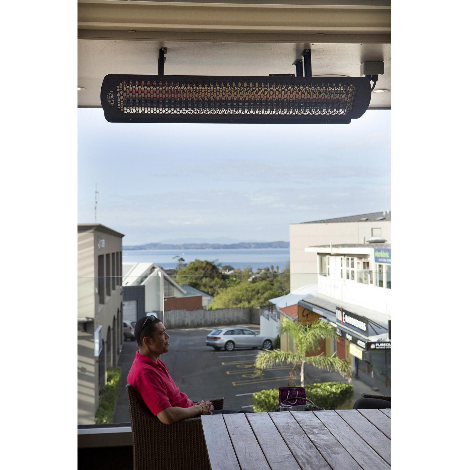 Bromic Heating BH0420043 Tungsten Smart-Heat 56-Inch 6000W Dual Element 277V Electric Infrared Patio Heater - Black - Residential Balcony
