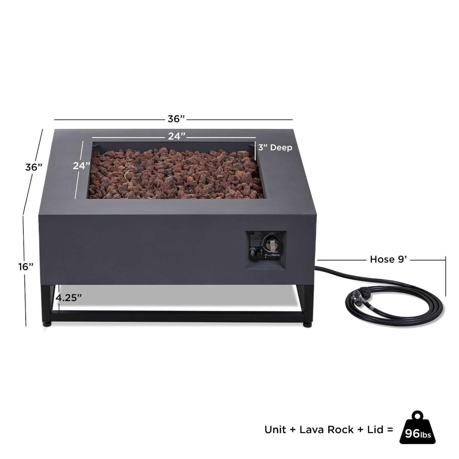 Craft Bay 4 Pc Powder Coated Steel 36 Inch Square Fire Pit in Weathered Slate by Lakeview - Measurements - Dimensional thumbnail