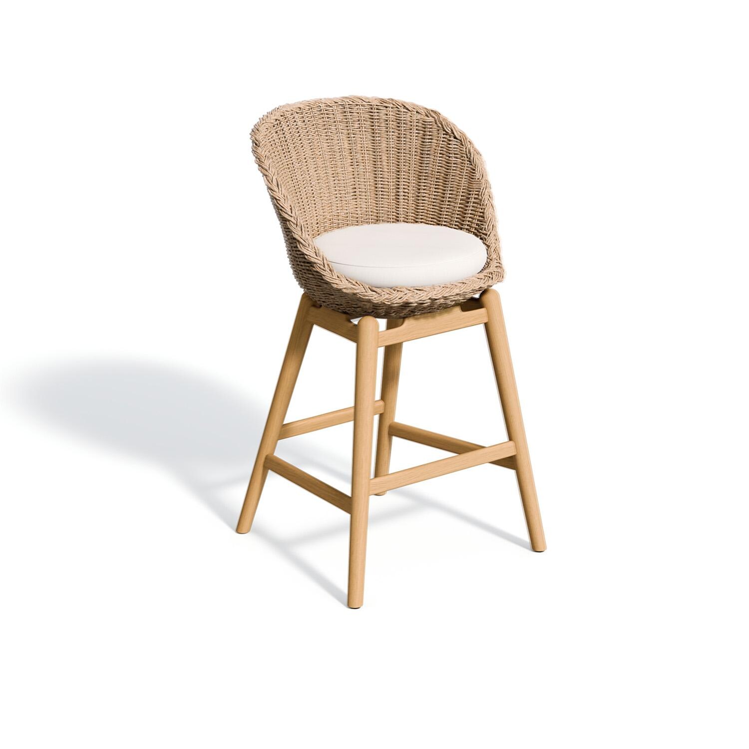 Tulle Wicker & Natural Teak Bar Stool in Flax/Bliss Linen By Oxford Garden