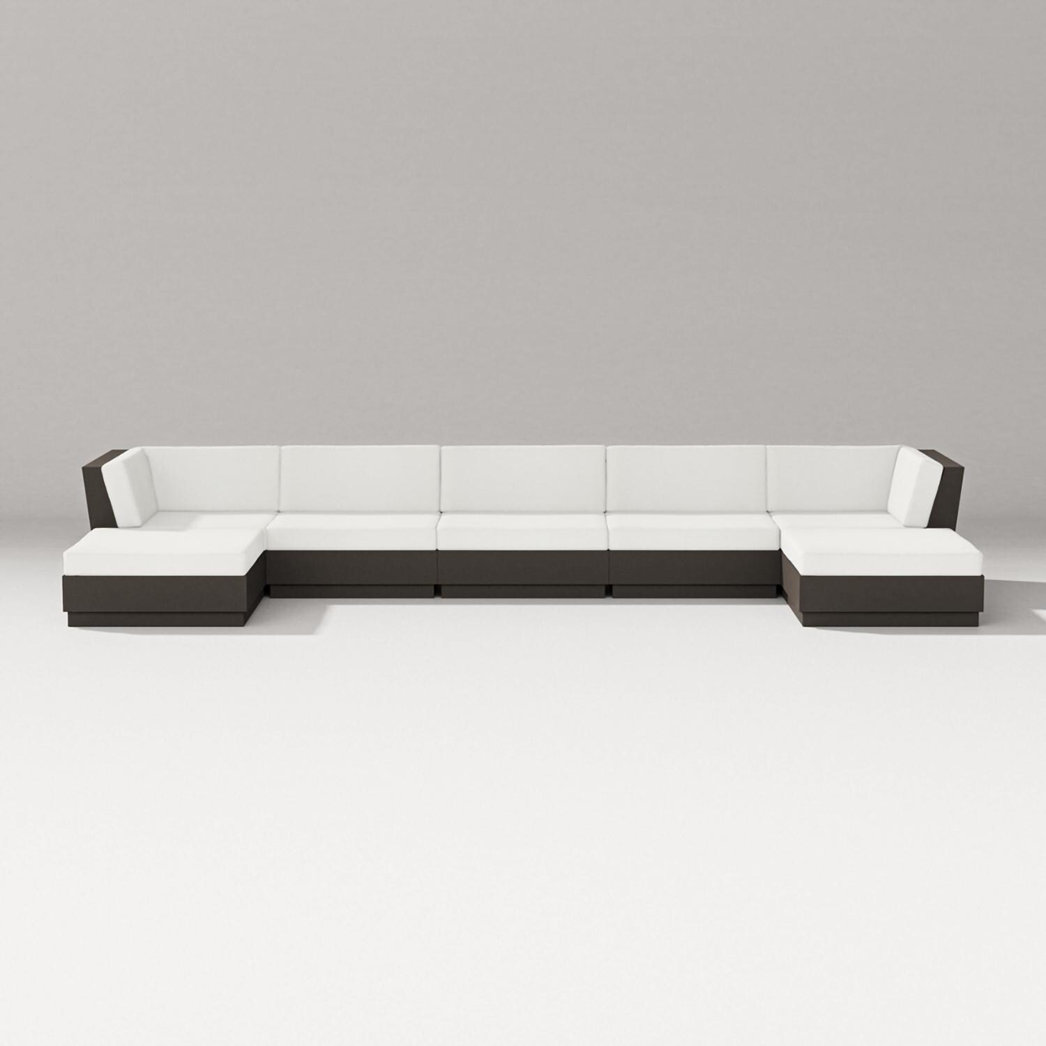 PW Designer Series Elevate 7 Pc Recycled Plastic Double Chaise Seating Set in Vintage Coffee/Natural Linen - Set - White Background thumbnail