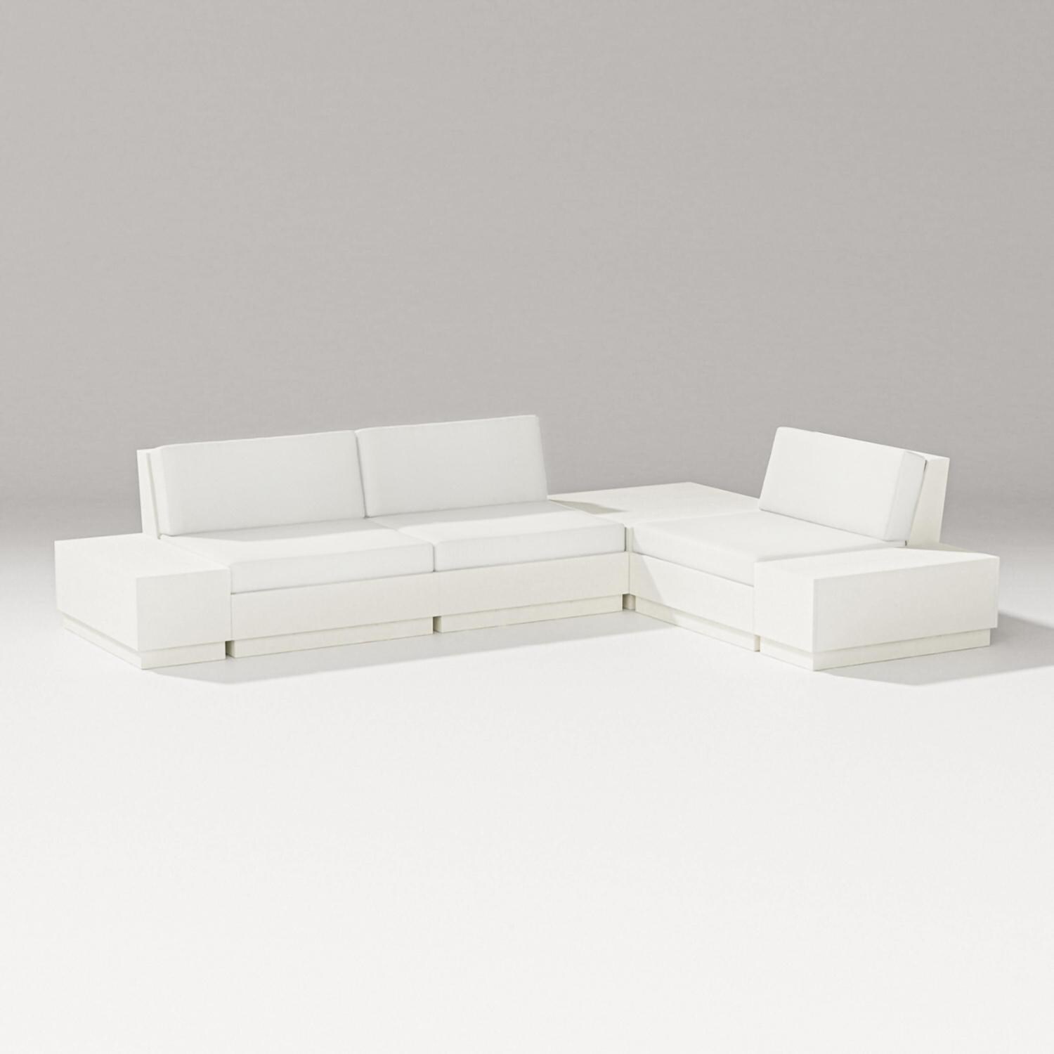 PW Designer Series Elevate 6 Pc Recycled Plastic Sectional Seating Set in Vintage White/Natural Linen - Set - White Background thumbnail