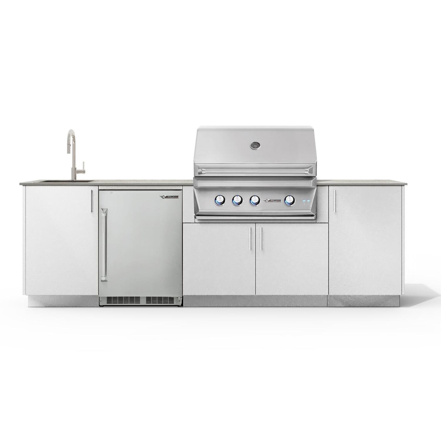 Urban Bonfire Dew 36 Outdoor Kitchen w/ Twin Eagles Propane Grill, Sink, Refrigerator, Keon Dekton Countertop & Chantilly Finish - B-Dew-36-TwinEagles-Keon-Chantilly