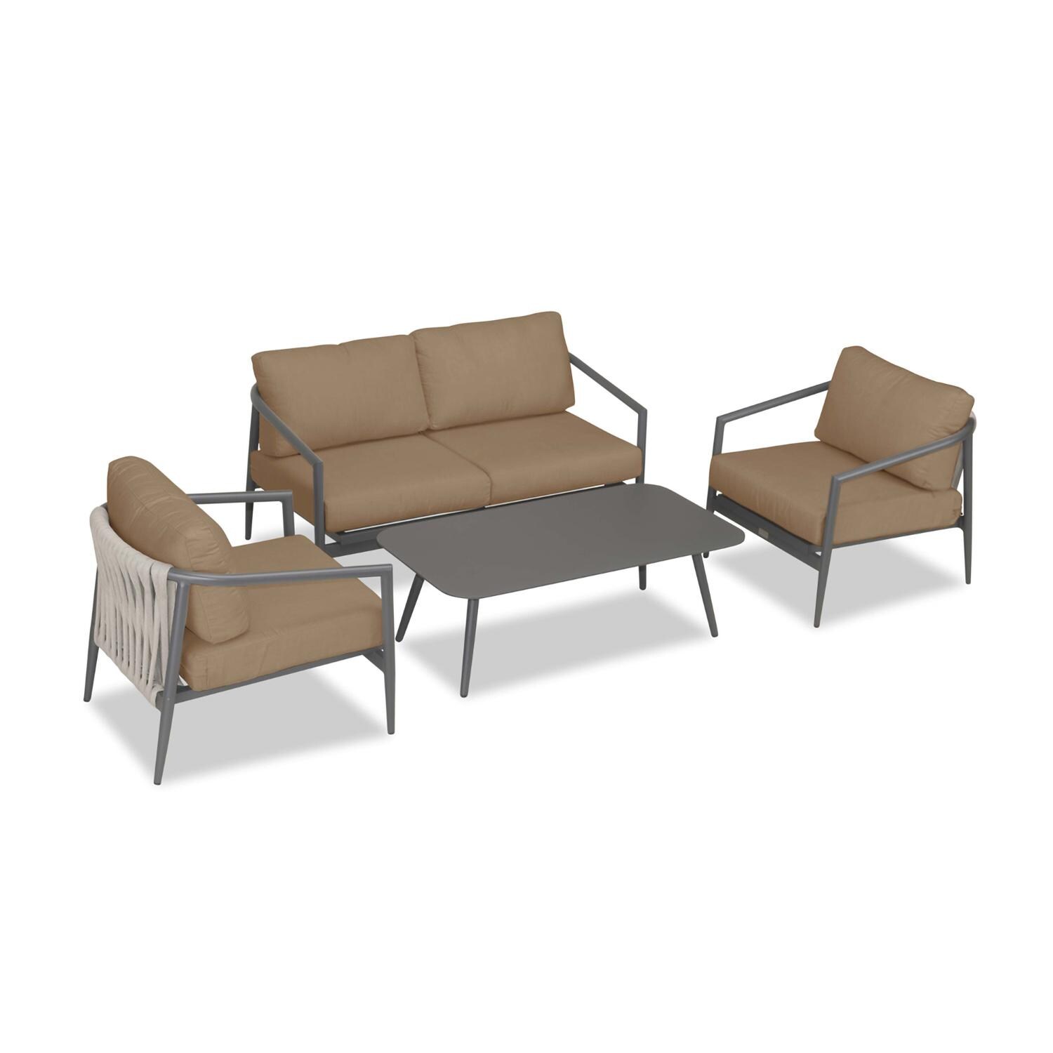 Lakeview Midnight Cove 4 Pc Aluminum Loveseat Seating Set in Slate/Pebble Gray/Heather Beige - Top - White Background thumbnail