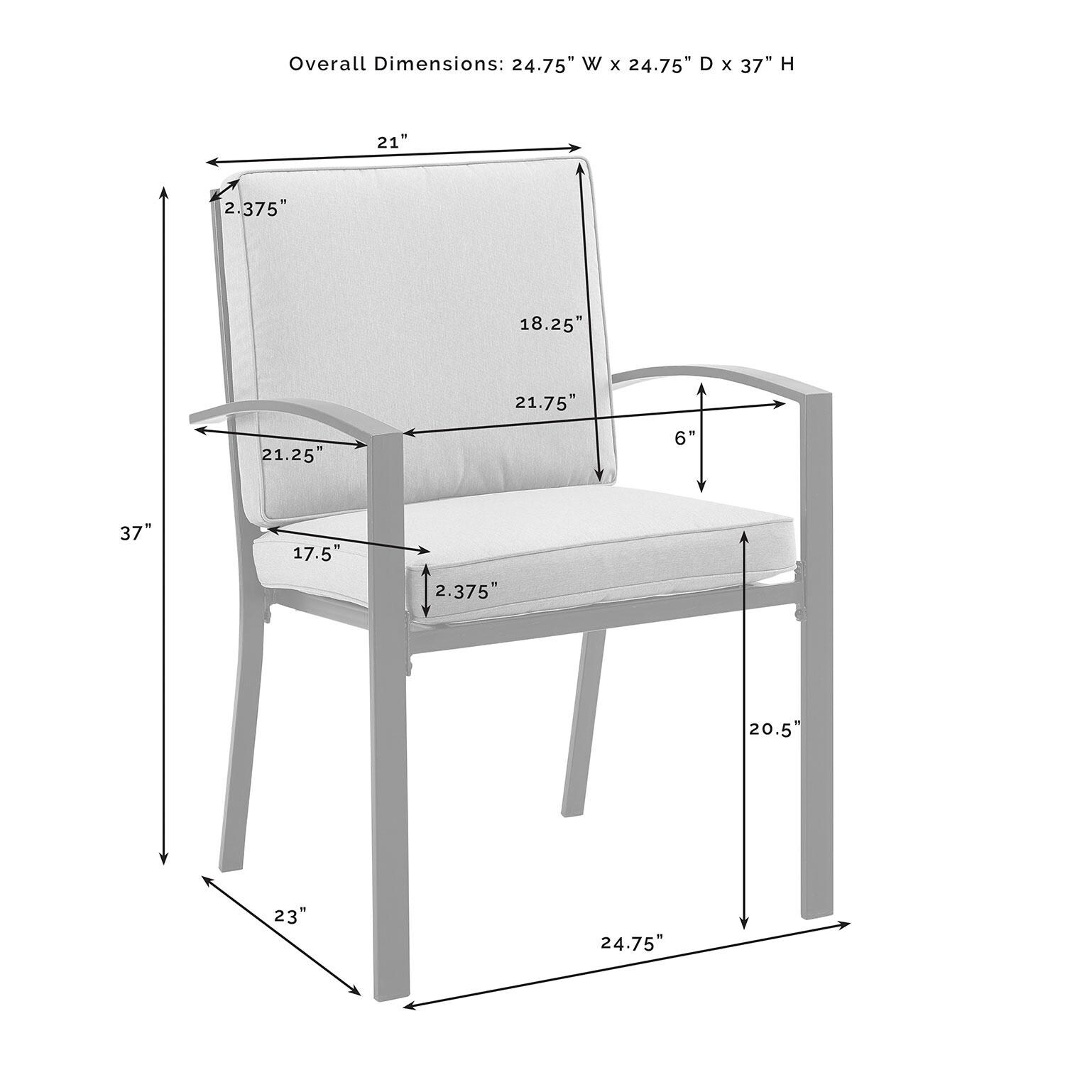 Ultimate Patio UP-82256BZ-OL 7Pc Outdoor Dining Set in Oatmeal W/ Dining Chairs & Swivel Chairs - Dining Chair Dimensions - Diagram thumbnail