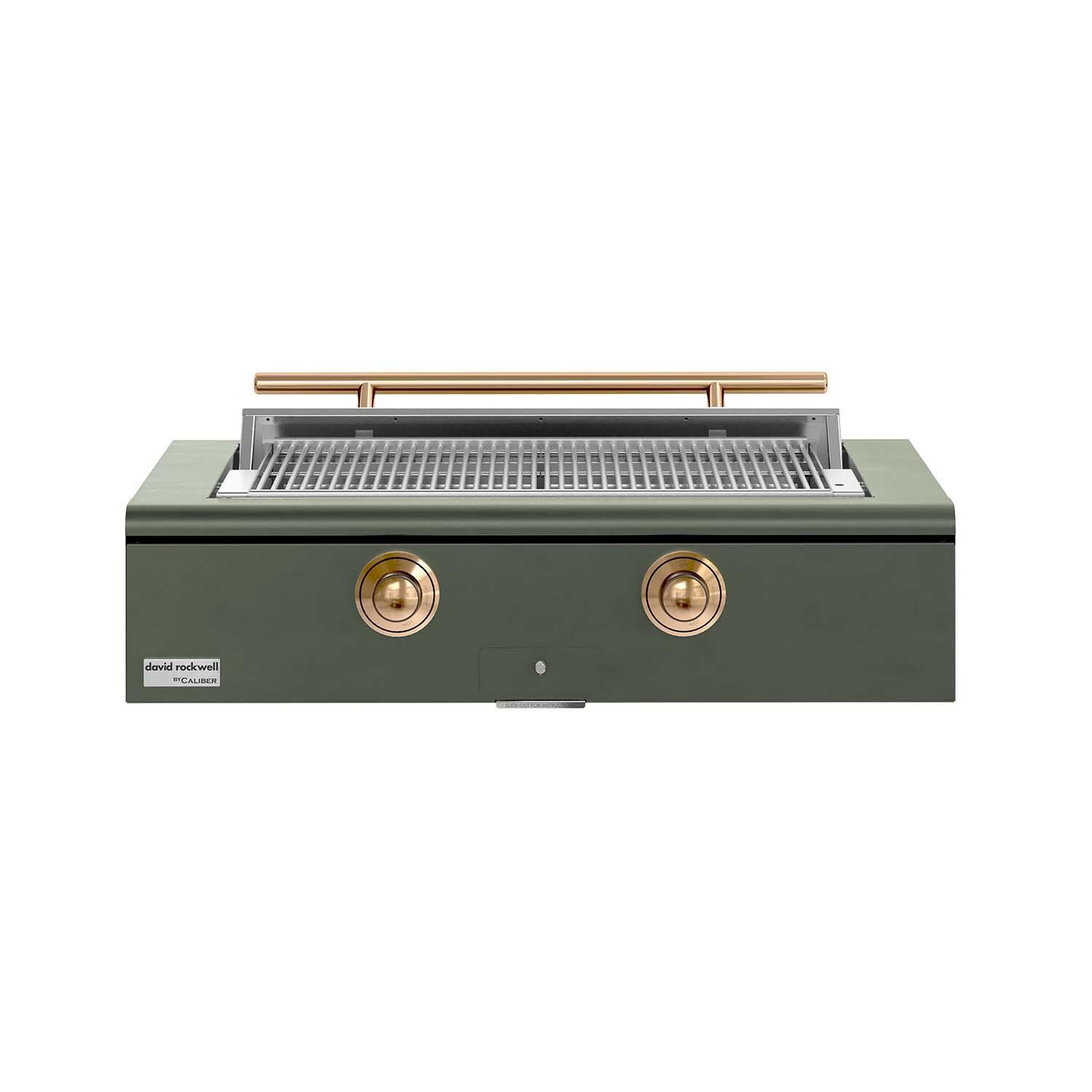 Caliber CRG-42BN00-A-238-H08 42-in Natural Gas Built-In Rockwell Grill - Olive w/ Gold Hardware - White Background thumbnail