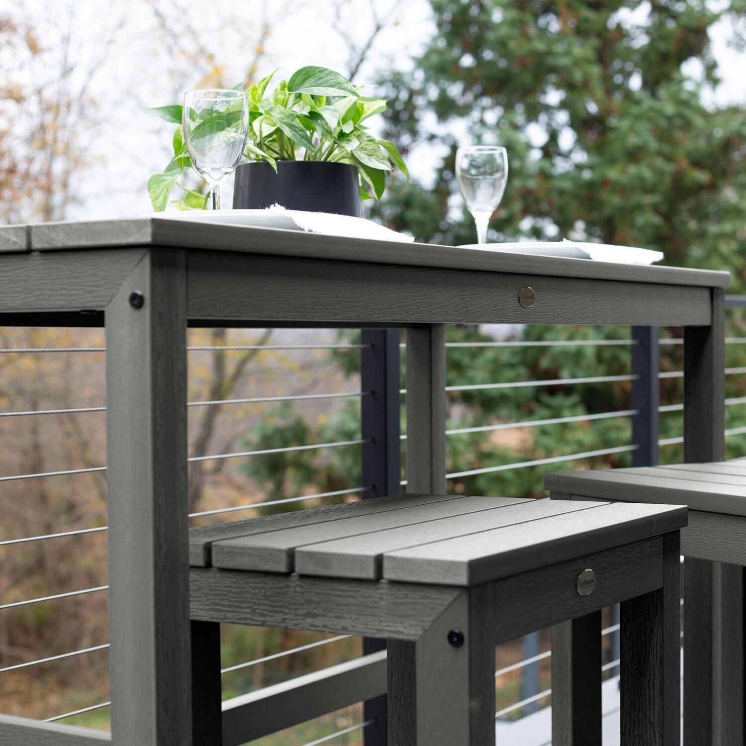 Lakeview Audubon 3 Pc Recycled Plastic Counter Height Balcony Dining Bar Set in Coastal Teak - Low Angle - Lifestyle thumbnail