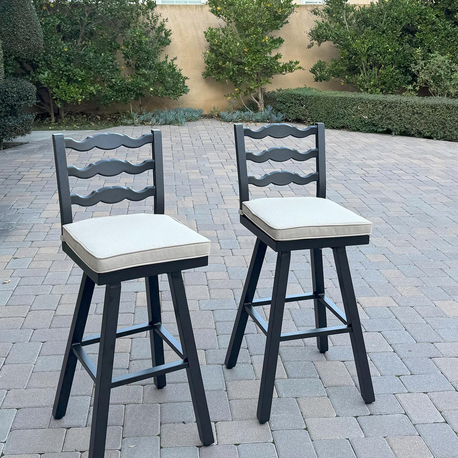 Aspen 2 Pc Aluminum Swivel Bar Height Bar Stool Set in Beige/Dark Brown by Darlee - Hero - Lifestyle thumbnail