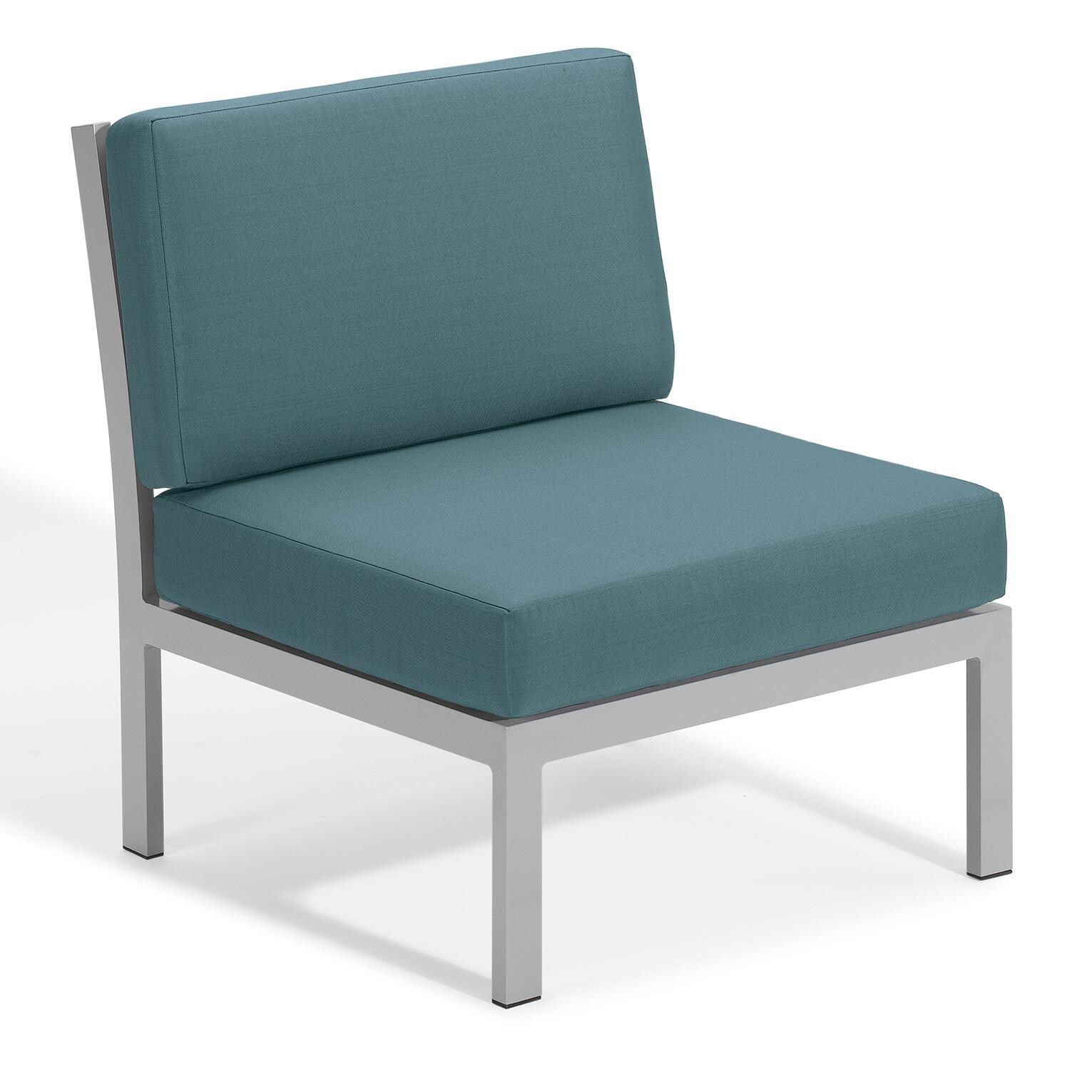 Oxford Garden Travira Aluminum Sectional Armless Club Chair in Flint/Ice Blue by - TVCS-IB-PC.F