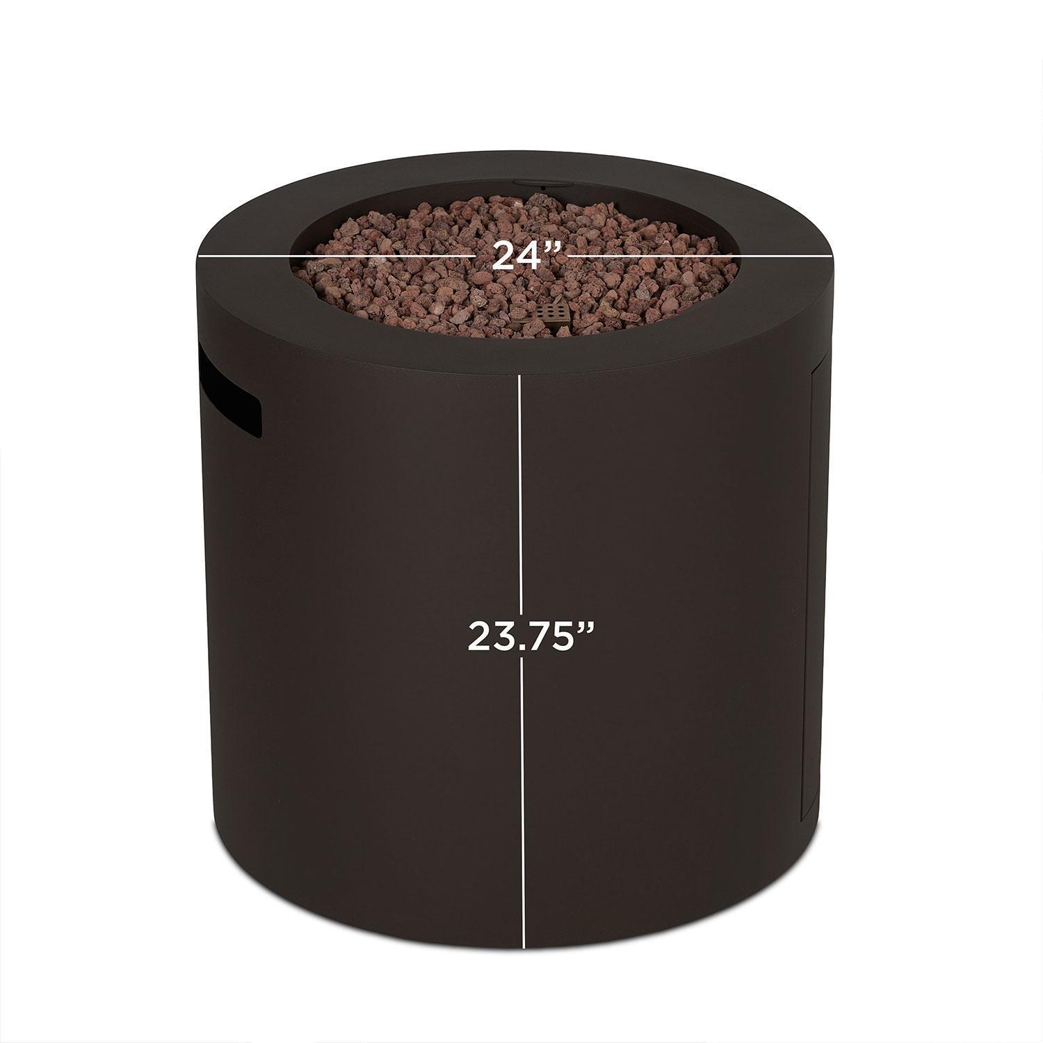 Elysian 24-in Round Steel Propane Fire Pit Table w/ Hidden Tank in Dark Bronze by Lakeview Outdoor Designs - Dimensional thumbnail