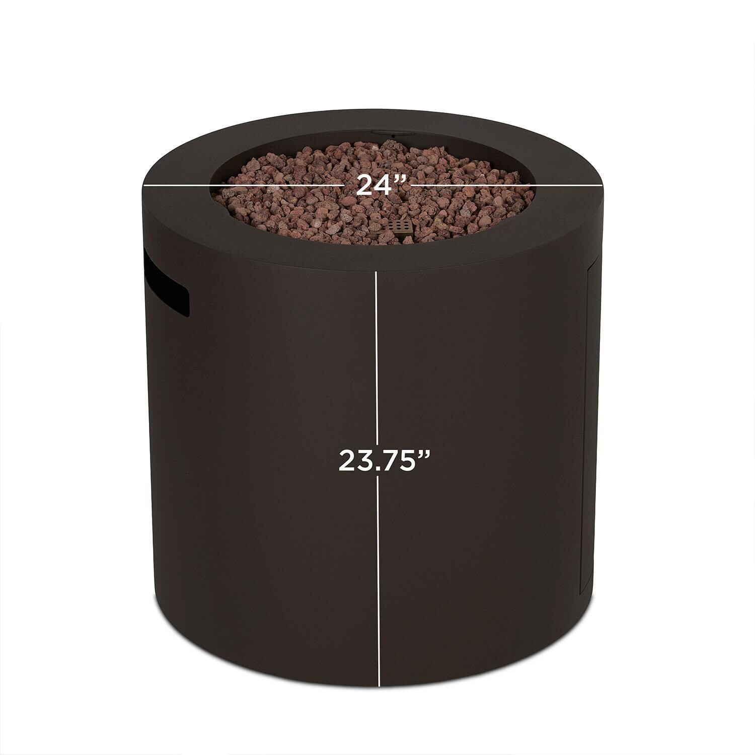 Elysian 24-in Round Steel Propane Fire Pit Table w/ Hidden Tank in Dark Bronze by Lakeview Outdoor Designs - Dimensional thumbnail