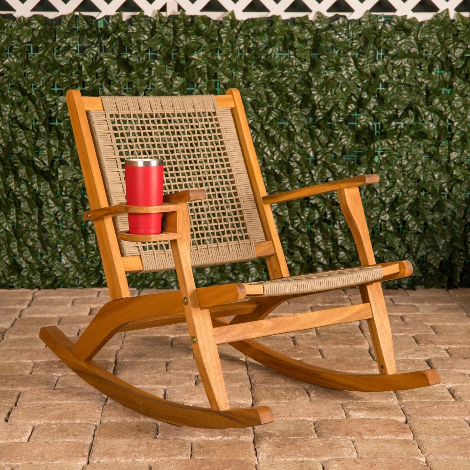 Crewview Outdoor Rocking Chair with Beverage Holder by Ultimate Patio - Lifestyle thumbnail