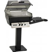 Broilmaster H3 Deluxe Natural Gas Grill On Black Patio Post With Black Drop Down Side Shelf image