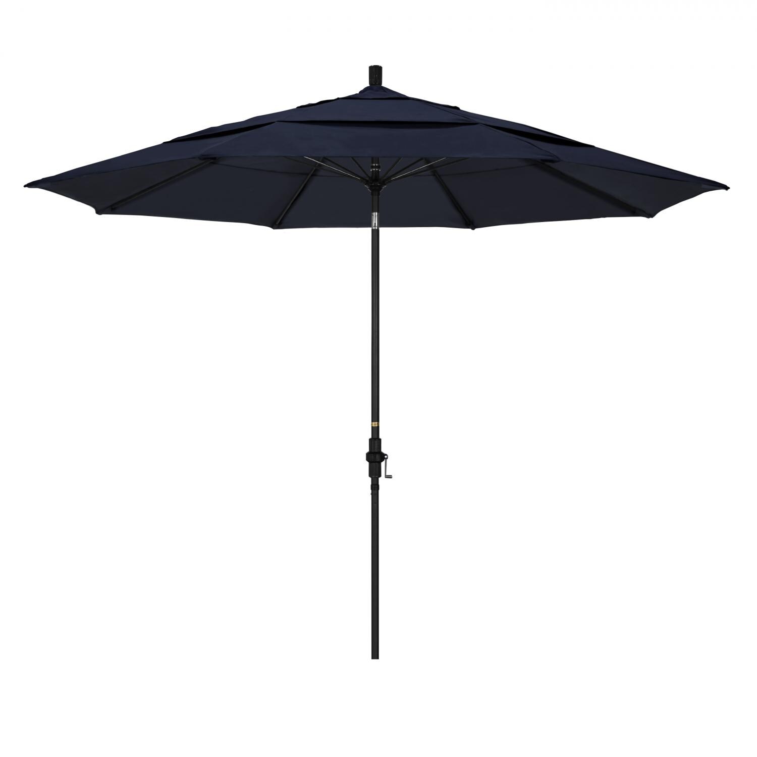 California Umbrella 11 Ft. Octagonal Aluminum Collar Tilt Patio Umbrella W/ Crank Lift & Fiberglass Ribs - Matted Black Frame / Sunbrella Canvas Navy Canopy image
