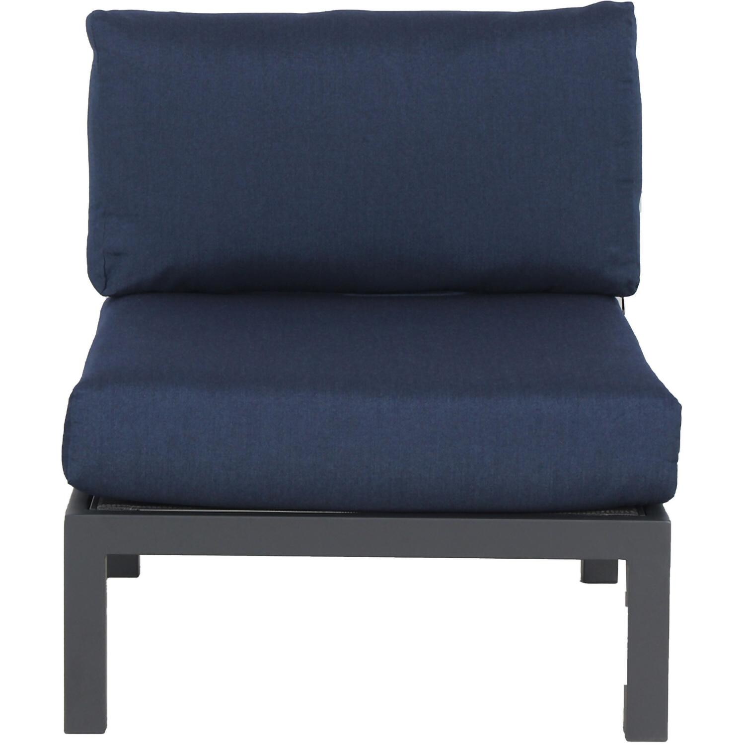 Elba Aluminum Club Chair w/ Teak Tabletop in Charcoal / Spectrum Indigo - Chair Front - White Background thumbnail