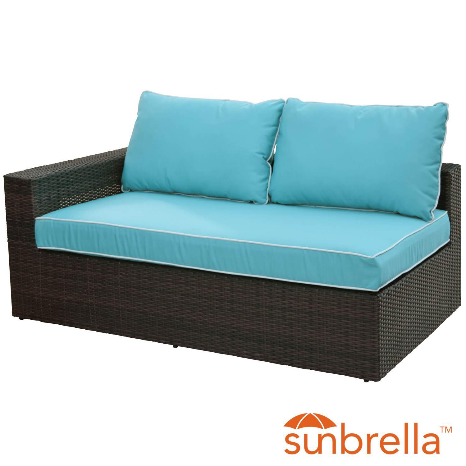 Gentilly Wicker Patio Left Arm Loveseat W/ Sunbrella Canvas Aruba Cushions By Lakeview Outdoor Designs