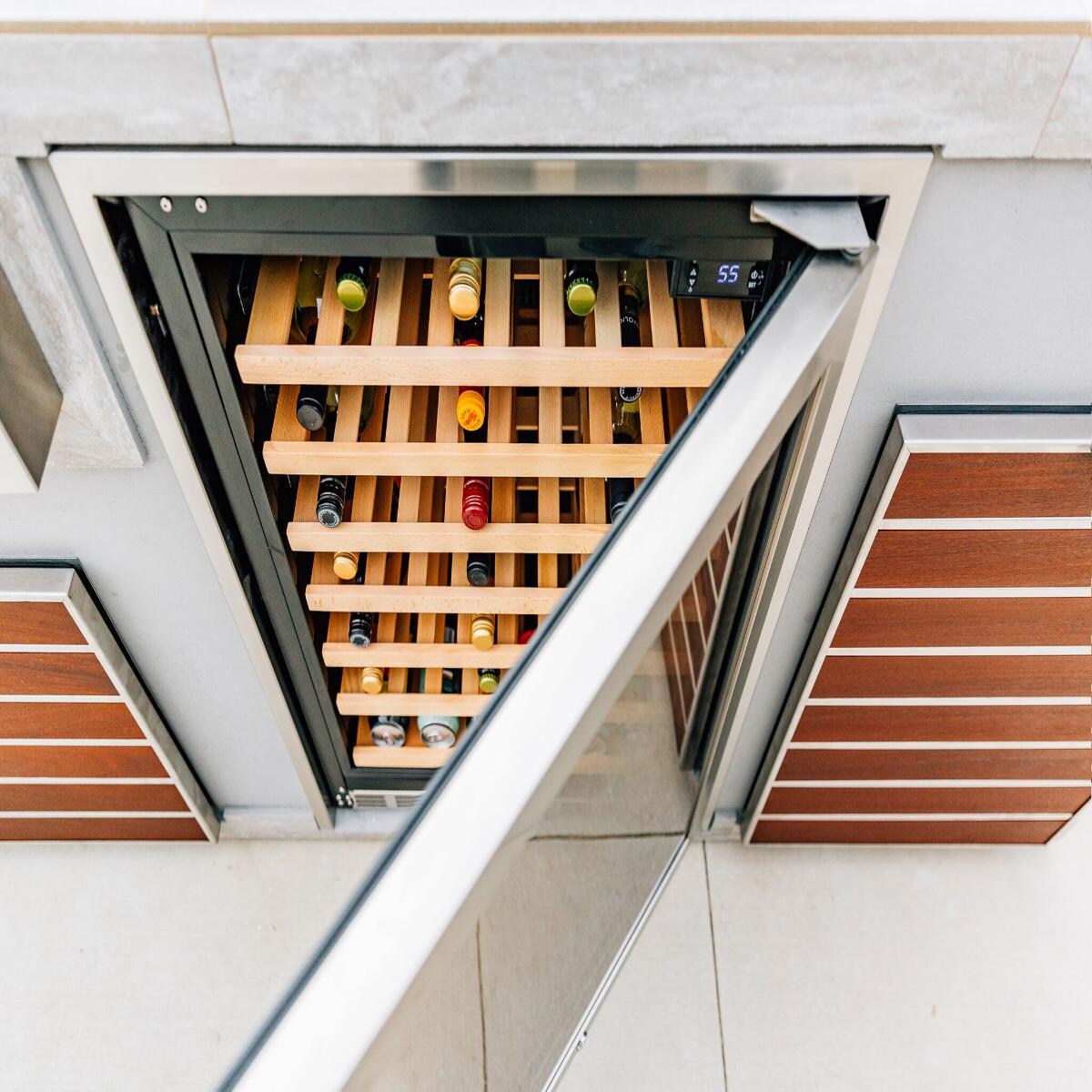 Summerset SSRFR-24DWC 24-Inch 54 Bottle Outdoor Rated Deluxe Wine Cooler - Angled Door Open thumbnail