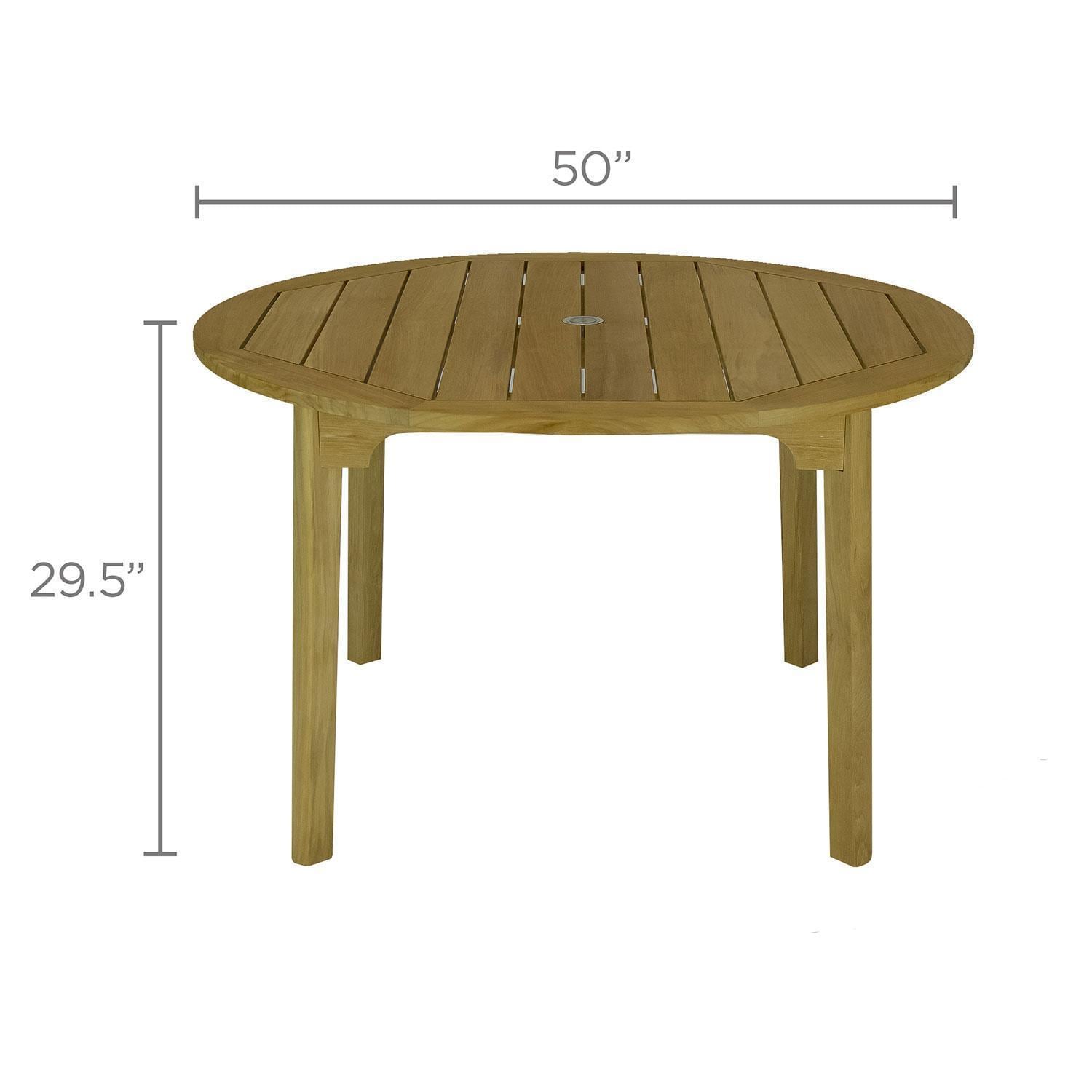 Admiral 6 Pc Dining Set w/ 50 Inch Round Table & Umbrella in Brown Sand by Royal Teak Collection - Round Dining Table Dimensions - Diagram thumbnail