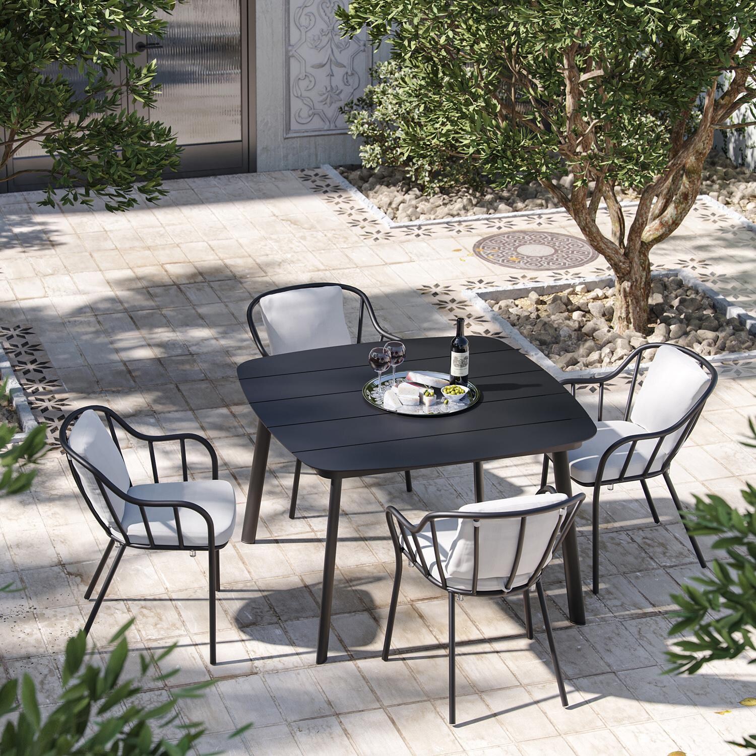 Oxford Garden Malti 5 Pc Aluminum Dining Set in Carbon/Bliss Linen thumbnail