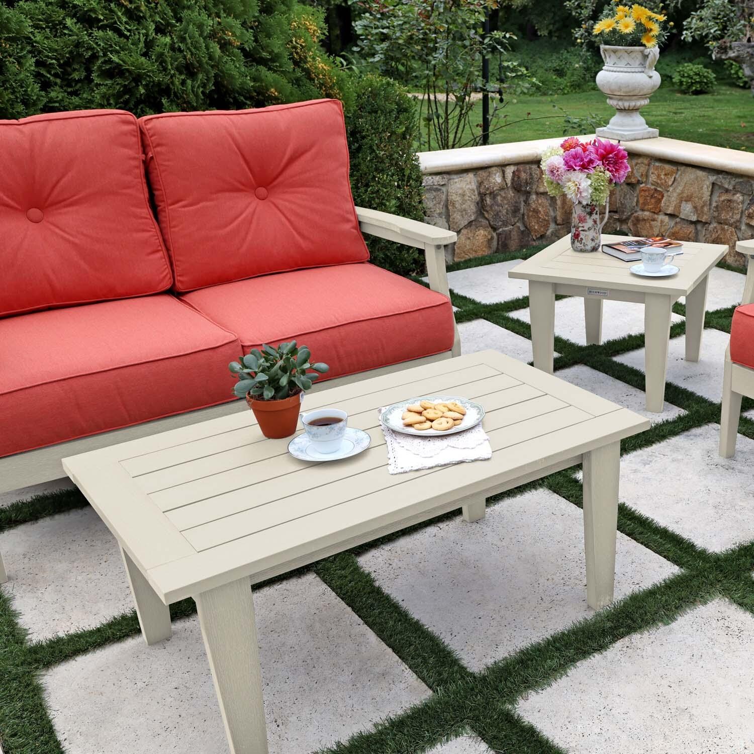 Blushing Bay 4 Pc Recycled Plastic Seating Set in Canvas Persimmon/Whitewash by Lakeview Outdoor Designs - Close Up - Lifestyle thumbnail