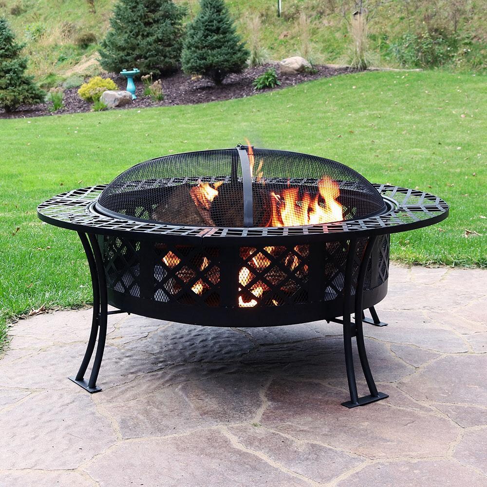 Ultimate Patio 40-Inch Steel Diamond Weave Wood Burning Fire Pit - With Spark Screen thumbnail
