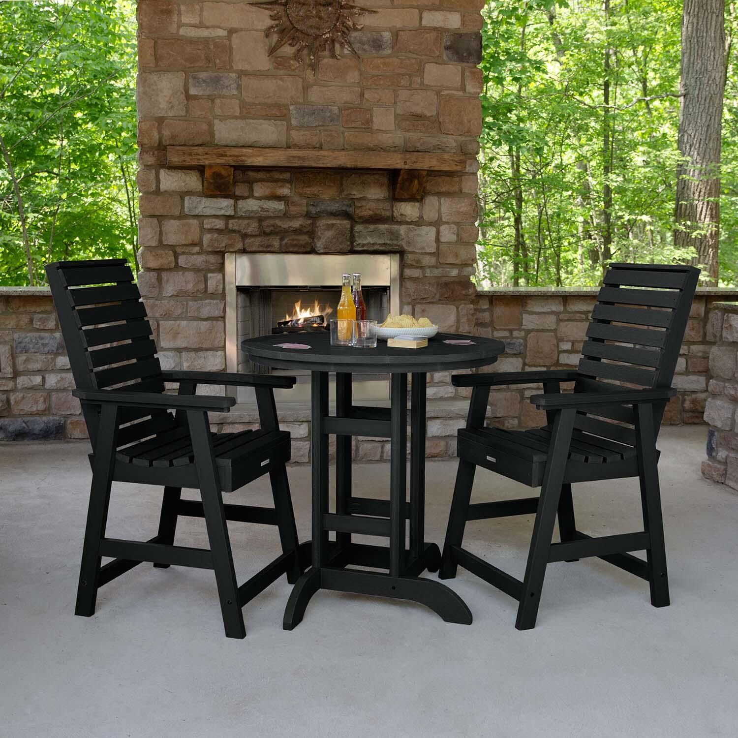 Elm Pointe 3 Pc Recycled Plastic Round Counter Dining Set in Black by Lakeview Outdoor Designs