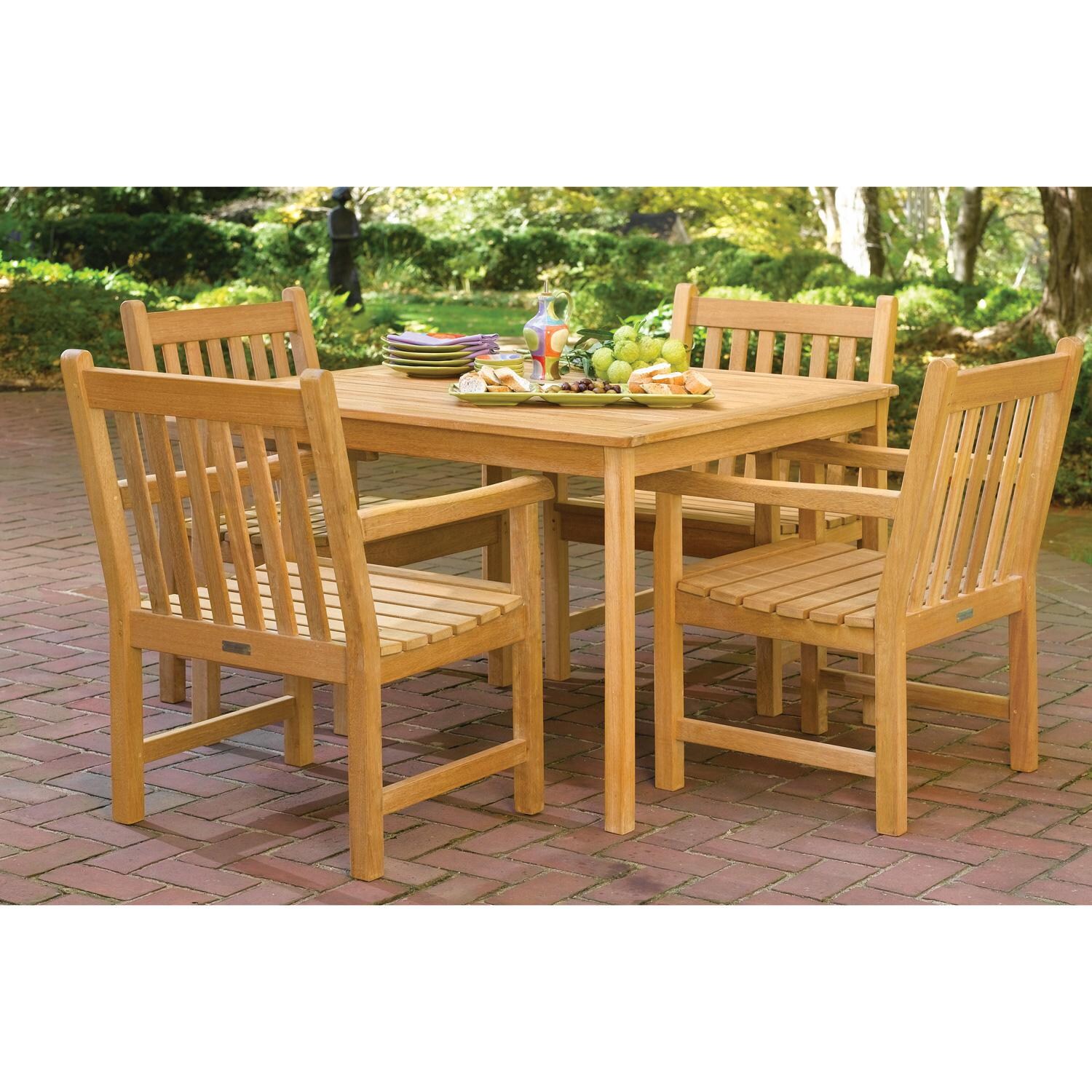 Oxford Garden Classic 5 Pc Natural Teak Dining Set W/ Arm Chairs - Garden thumbnail