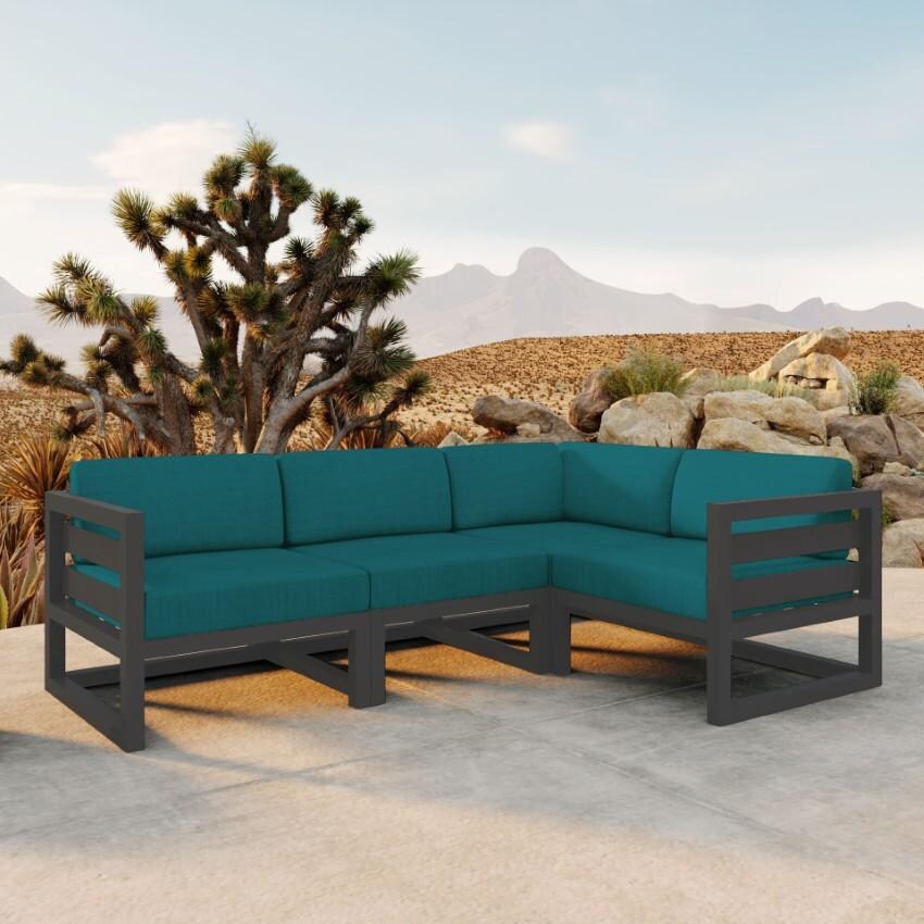 Misty Cove 4 Piece Sectional Set in Slate w/Spectrum Peacock Cushions by Lakeview - On Patio - Lifestyle thumbnail