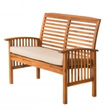 Midland Brown Acacia Patio Loveseat W/ Natural Cushions By Walker Edison image