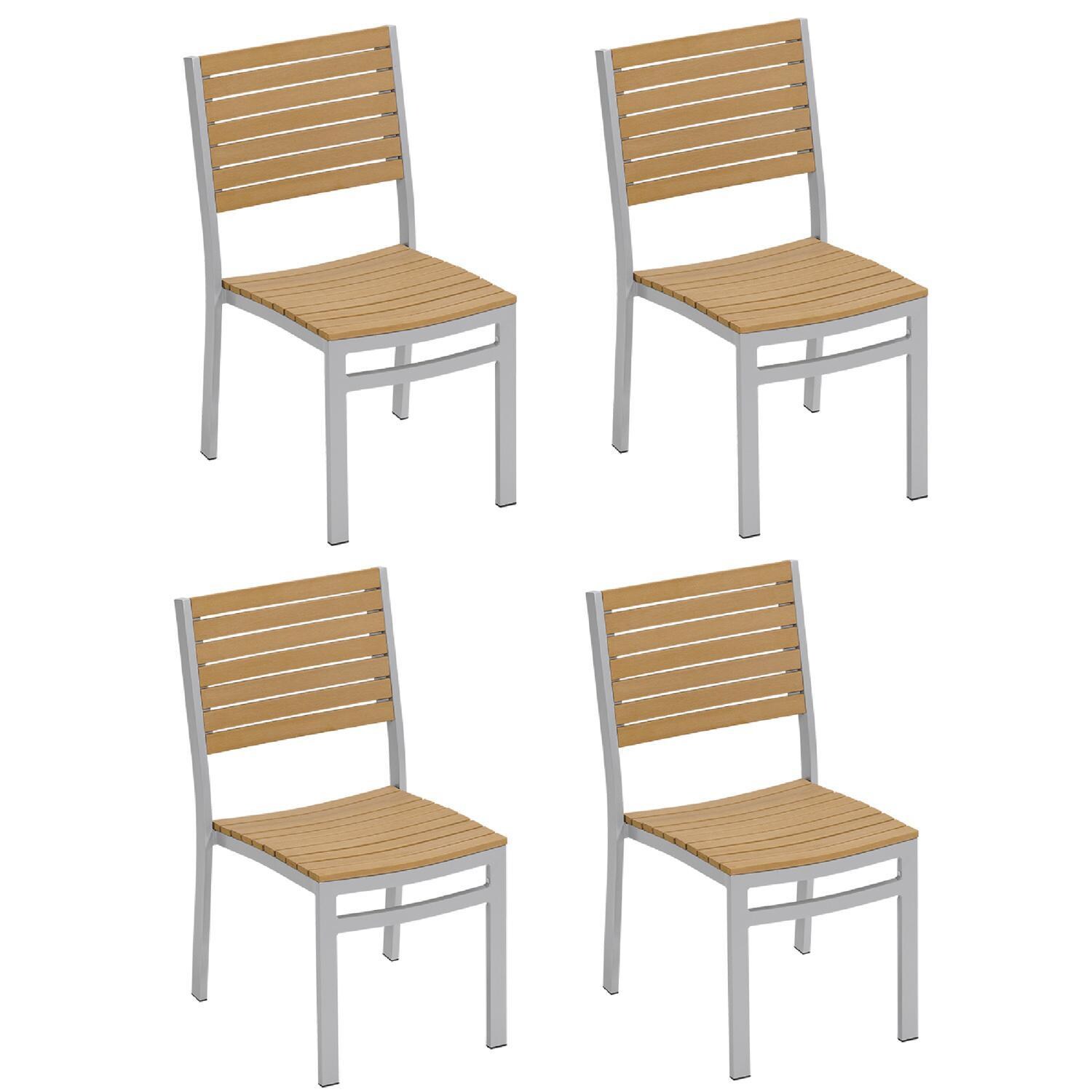 Travira 4 Pc Aluminum Dining Side Chair W/ Natural Tekwood Slats in Flint By Oxford Garden