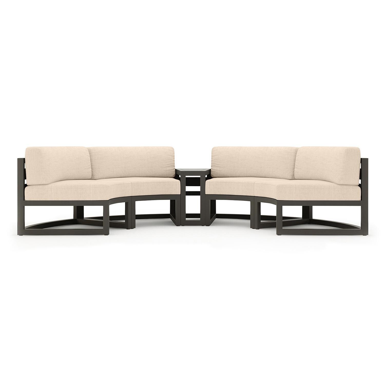 Misty Cove 3 Piece Curve Sectional Set in Slate w/End Table & Canvas Flax Cushions by Lakeview - Complete Set - White Background thumbnail