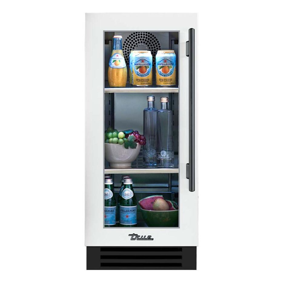 True 15 Inch 3.14 Cu. Ft. Left Hinge Glass Door Outdoor Refigerator - Matte White w/ Pewter Handles - TUR-15-L-OG-C~DSK-030-H05