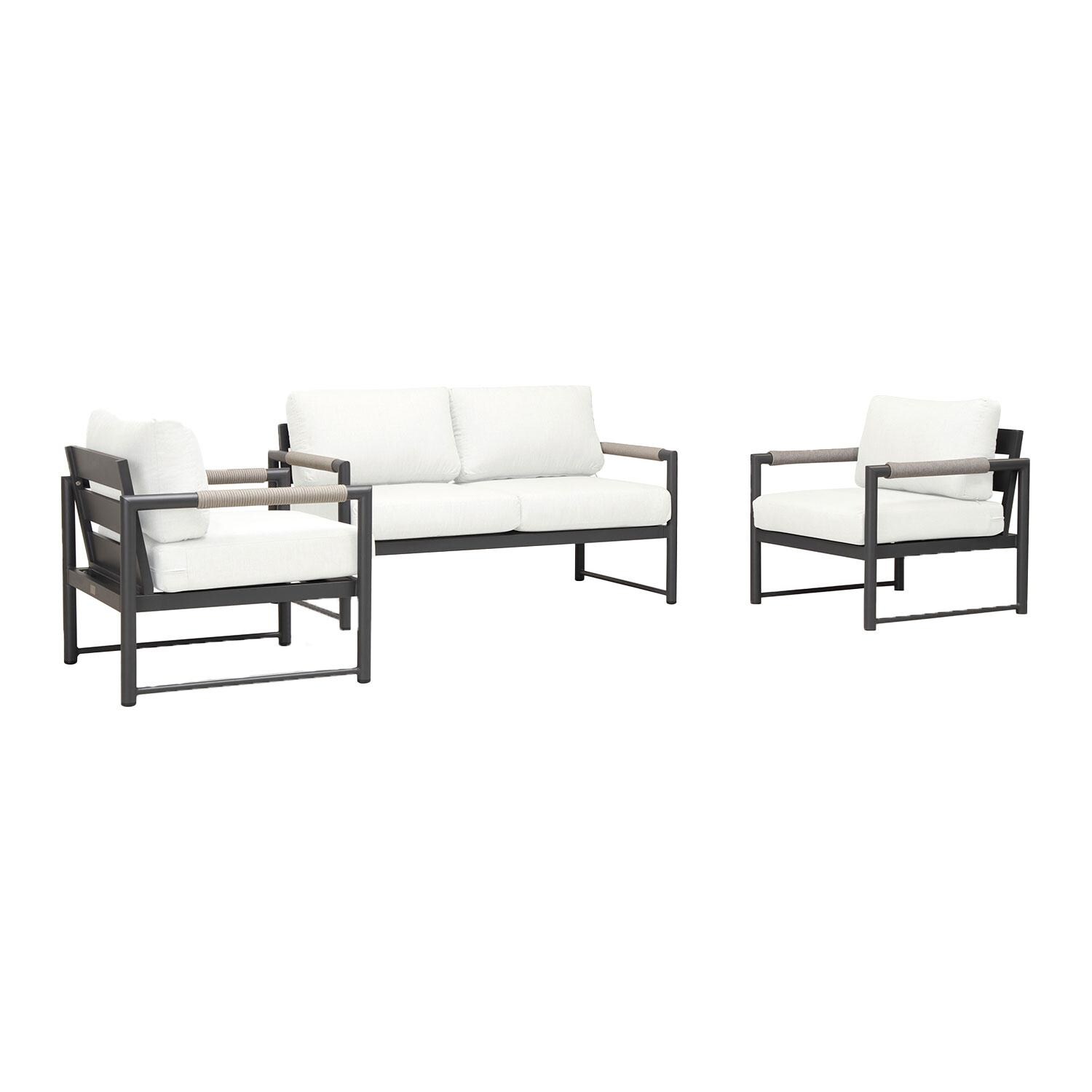 Lakeview AVEBAY-SL-PG-SET120-CN Avenue Bay Slate/Pebble Gray 3 Pc Loveseat Set - Canvas Natural - Angled - White Backround thumbnail